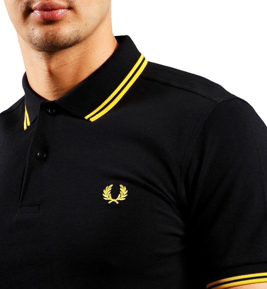 Fred Perry Yellow Double Stripe Black Polo Shirt