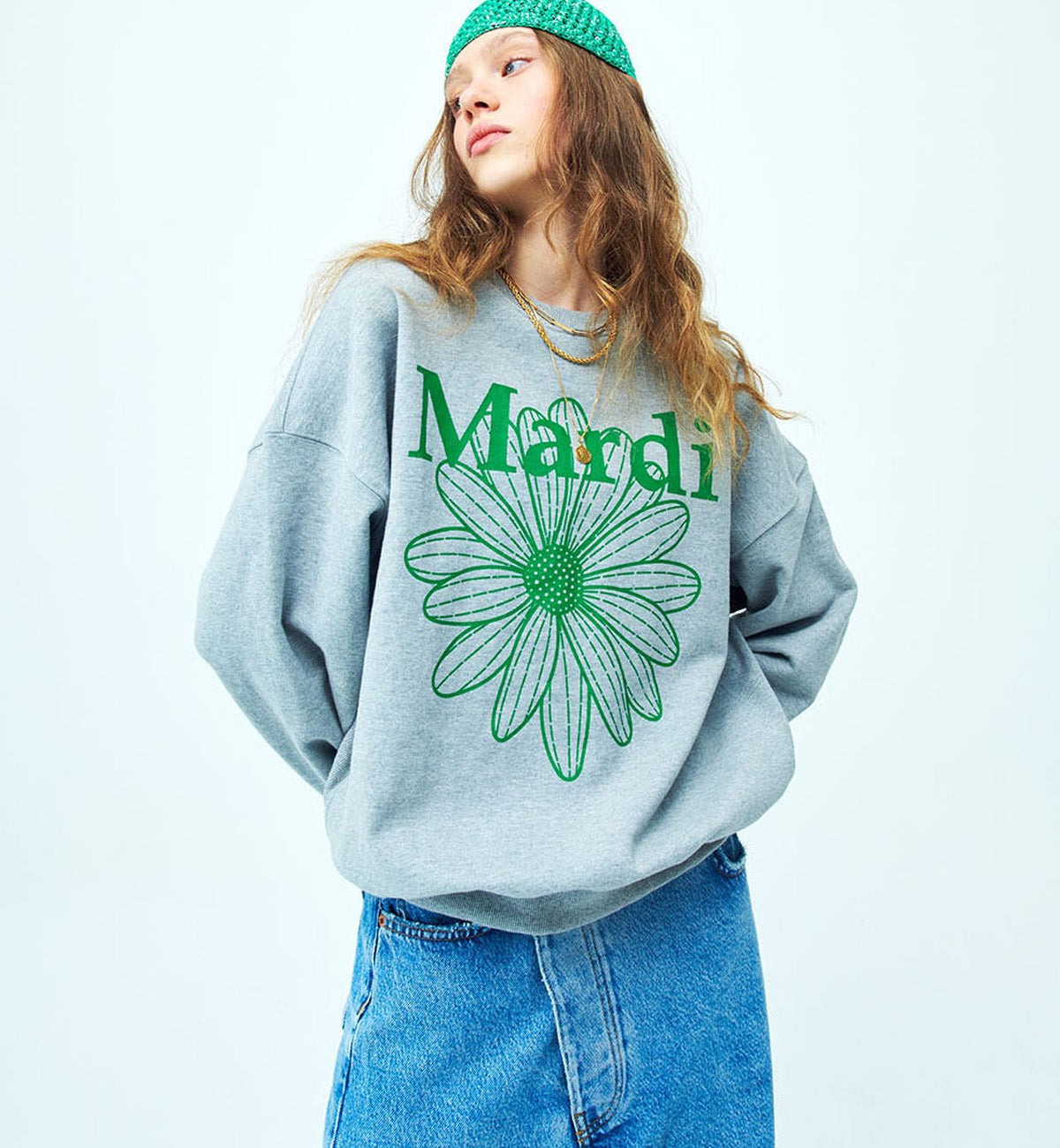 Mardi Mercredi Flower Mardi Sweatshirt (Grey Green)