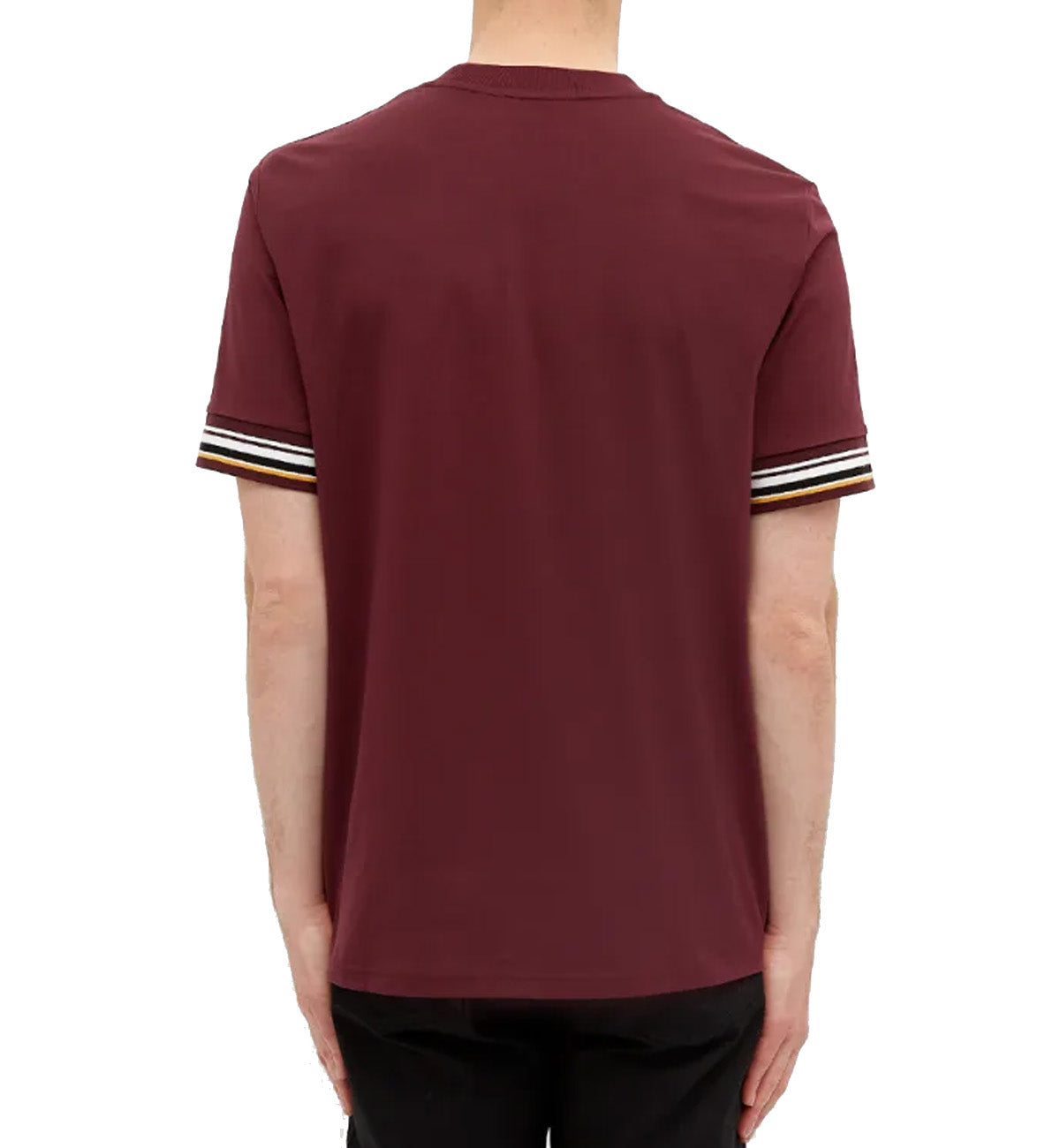 Fred Perry Striped Cuff Maroon T-Shirt