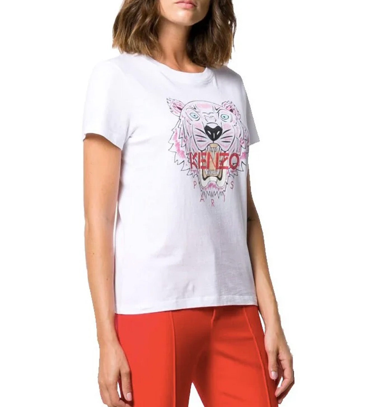 Kenzo Female Pink Tiger (Red Word) T-Shirt (White)