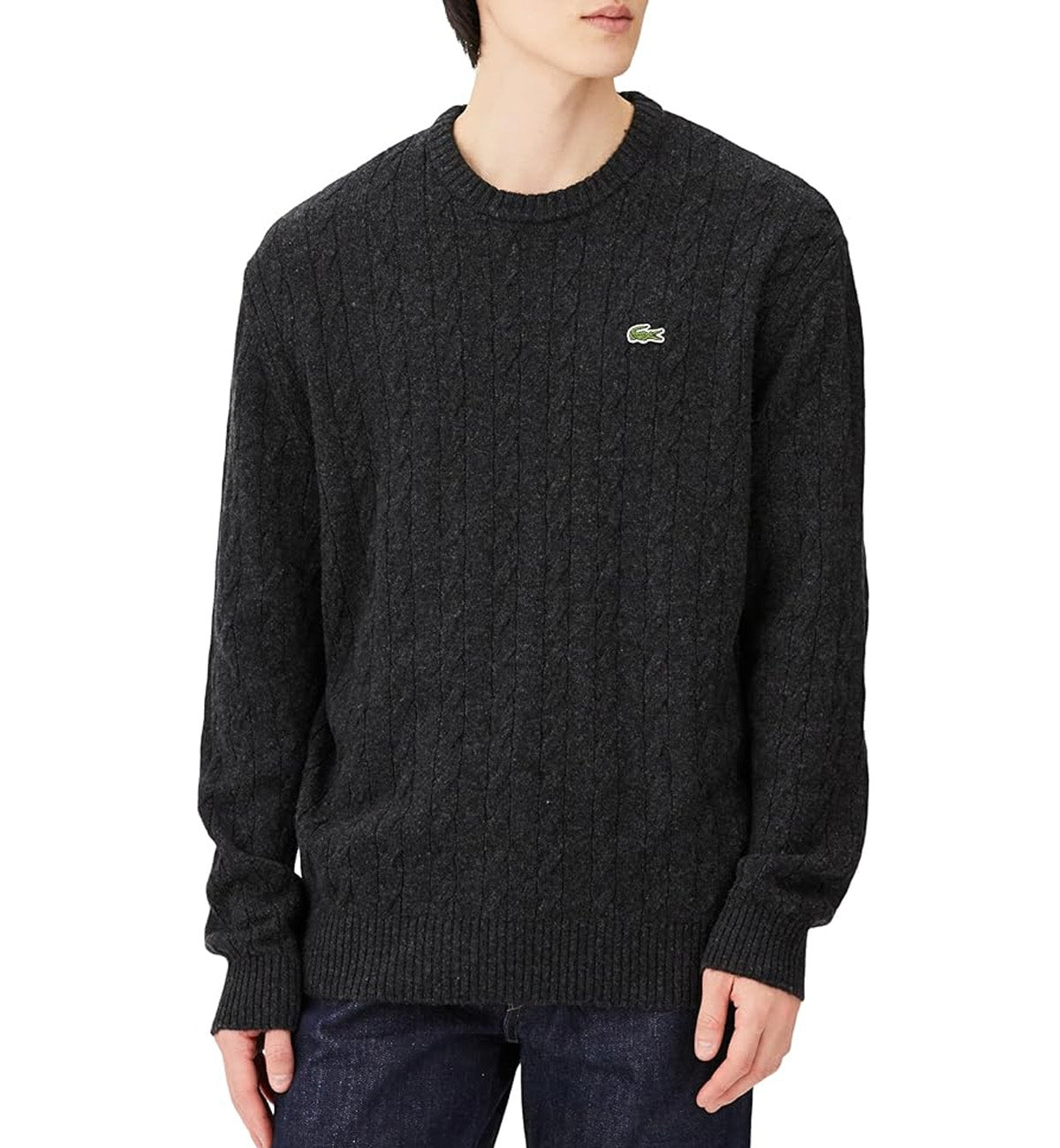 Lacoste Responsible Wool Cable Knit Sweater (Black)