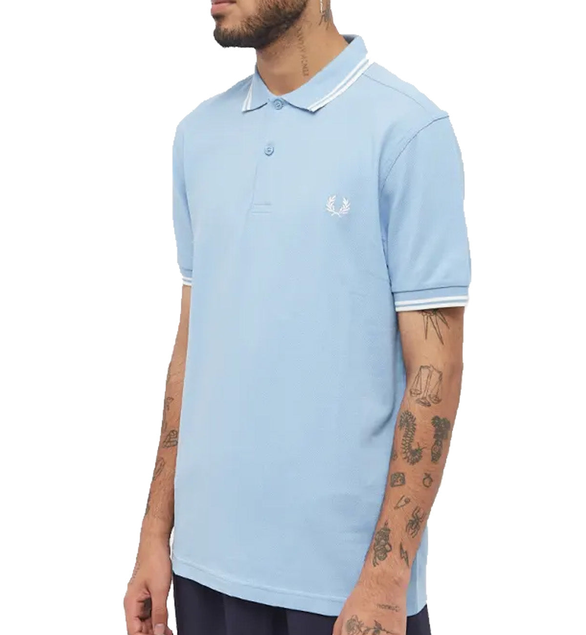 Fred Perry White Double Stripe Sky Blue Polo Shirt