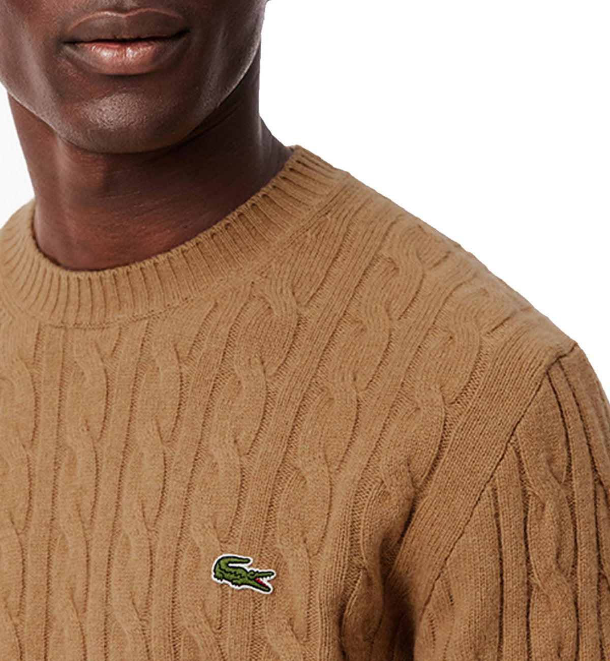 Lacoste Responsible Wool Cable Knit Sweater (Beige)