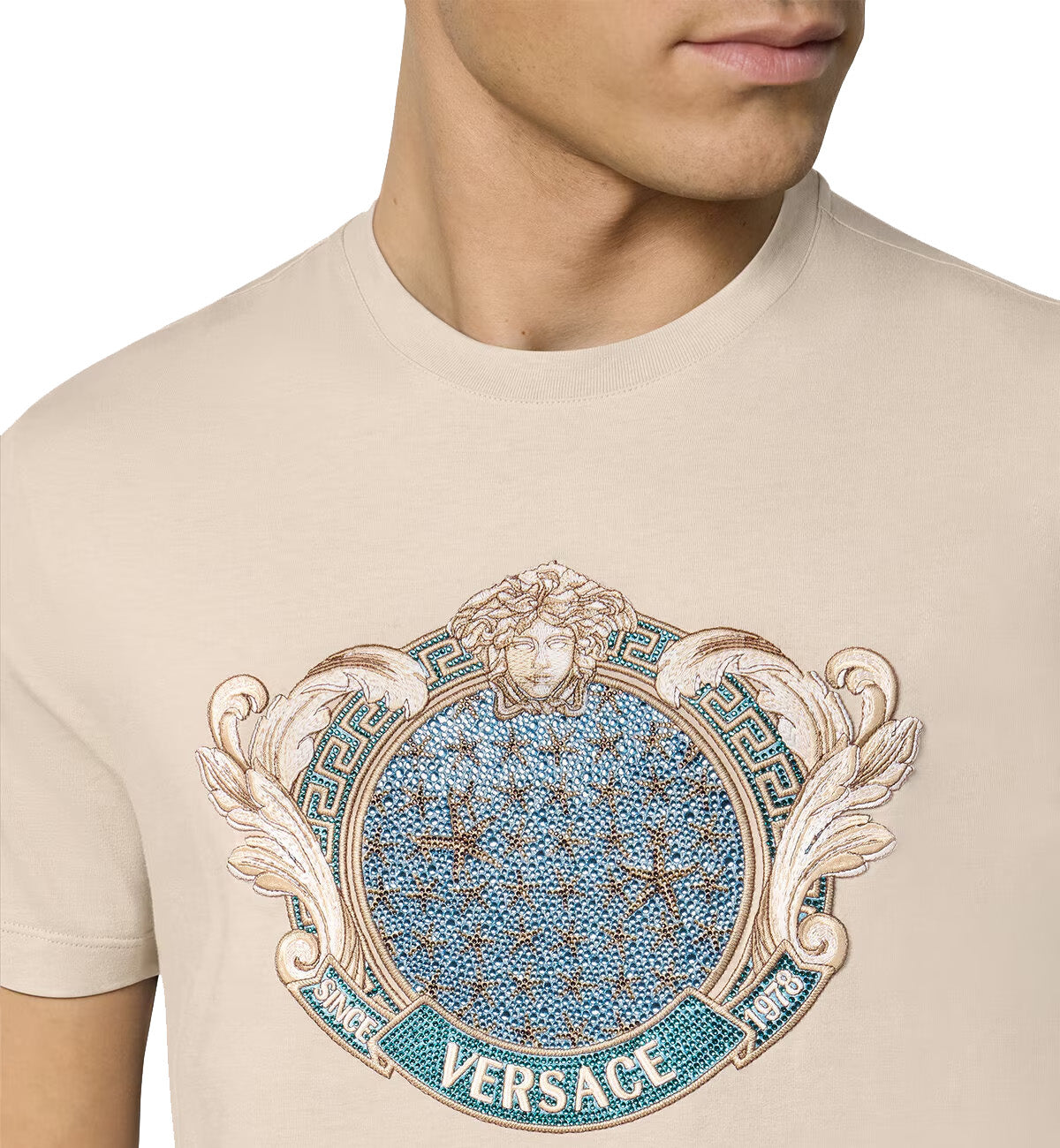 Versace Crystal Starfish Blason T-Shirt (Beige)