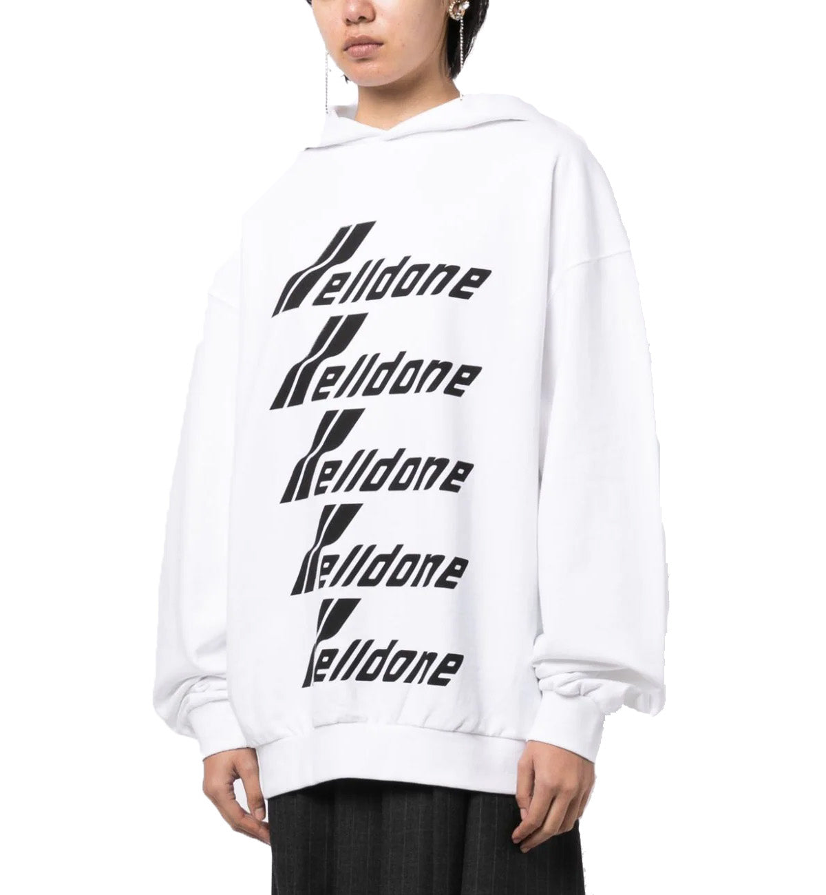 WE11DONE Multiple Front Logo Cotton Hoodie (White)