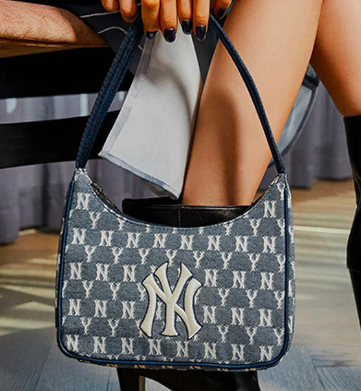 MLB Monogram Jacquard Hobo Bag (Blue)