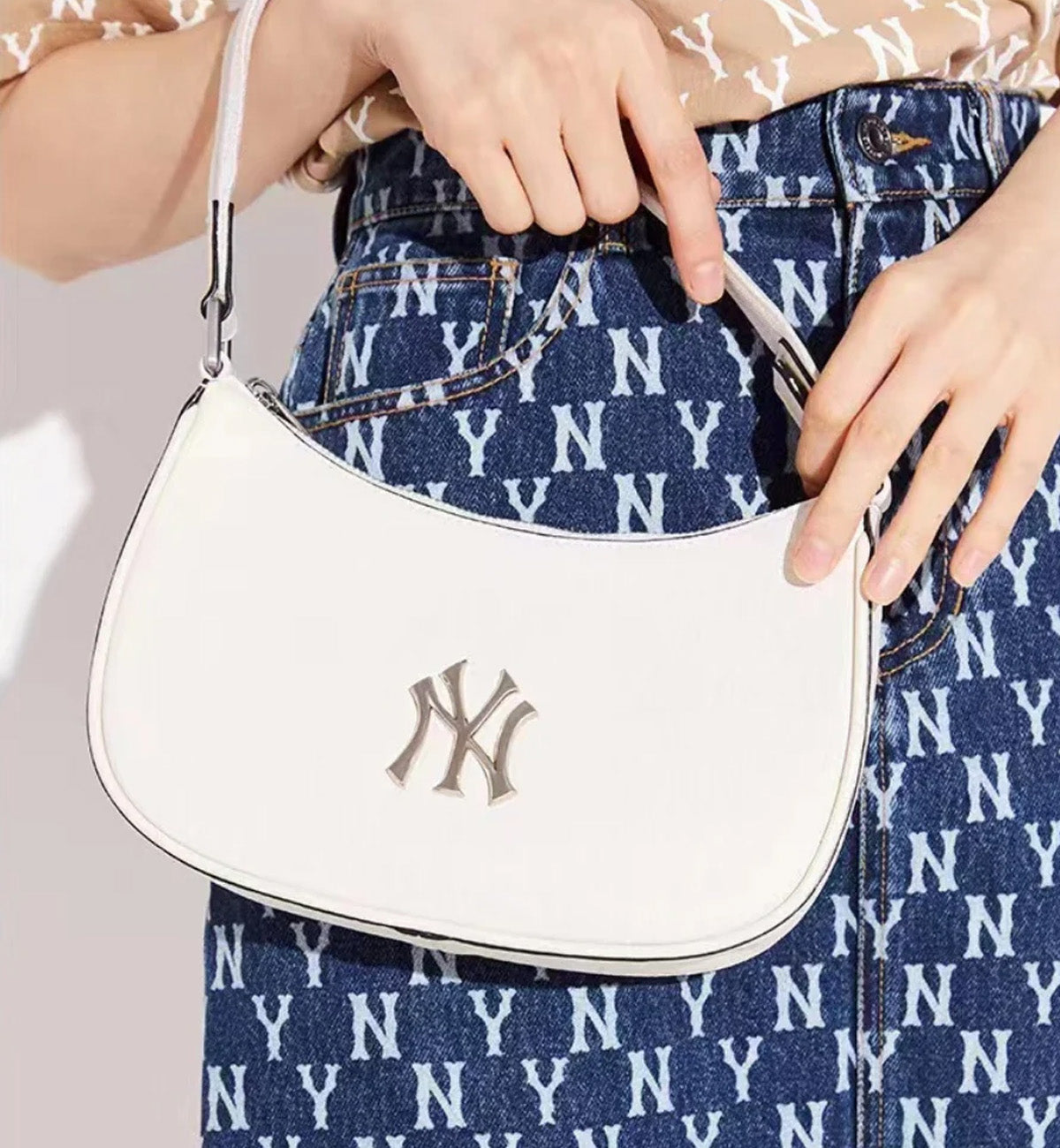 MLB Monogram Embo Hobo New York Yankees Bag (Cream)