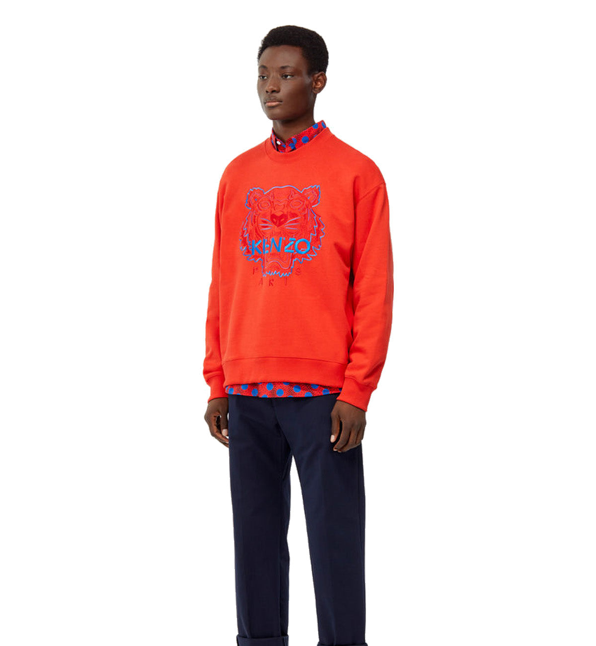 Kenzo Blue Line Embroidered Tiger Logo Red Sweatshirt