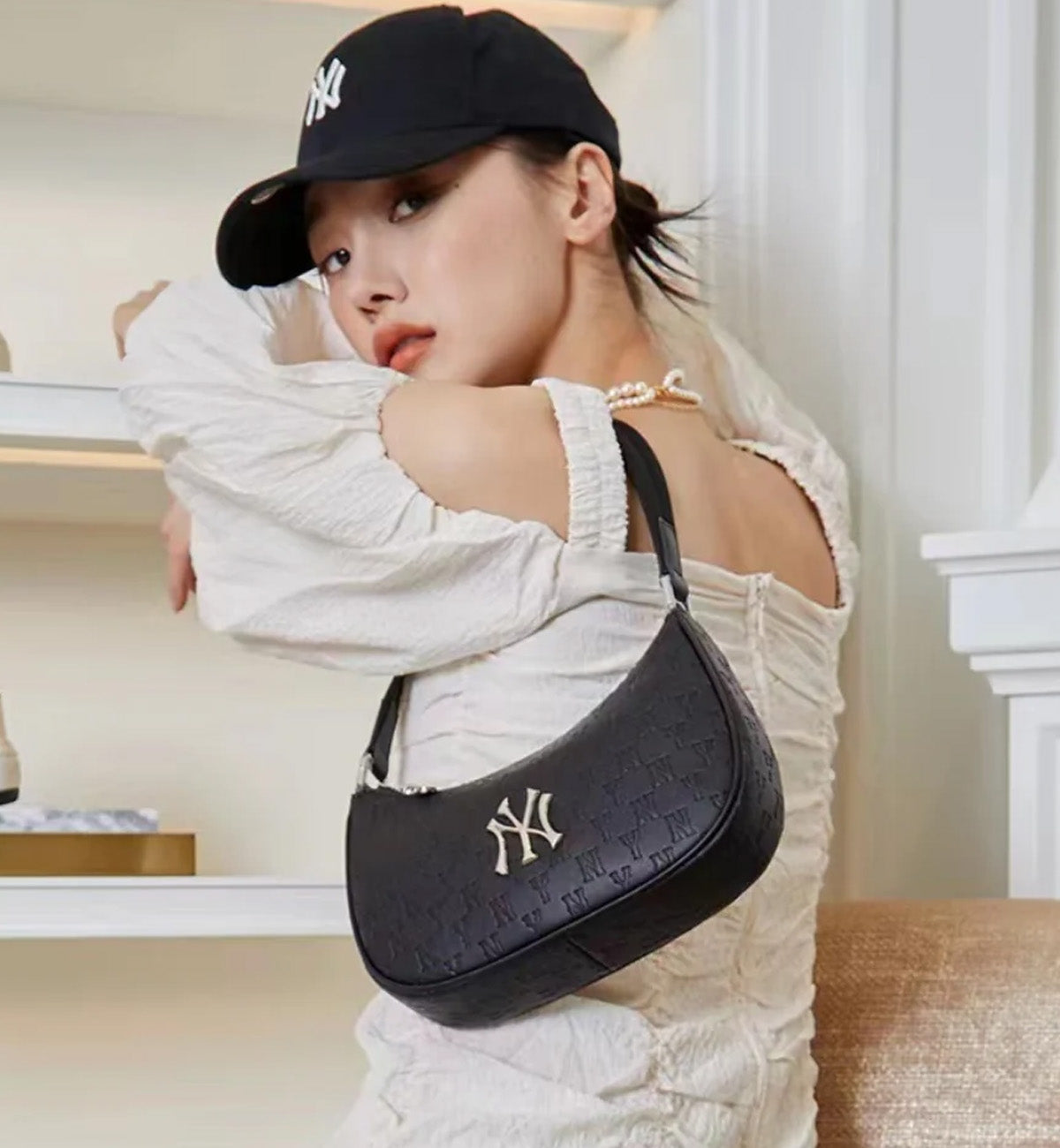 MLB Monogram Embo Hobo New York Yankees Bag (Black)