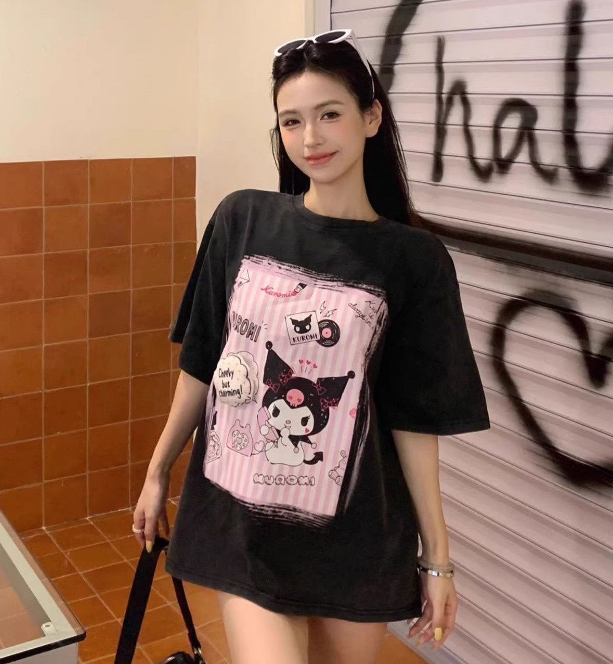 13DE MARZO x Kuromi Graffiti Washed T-Shirt (Black)