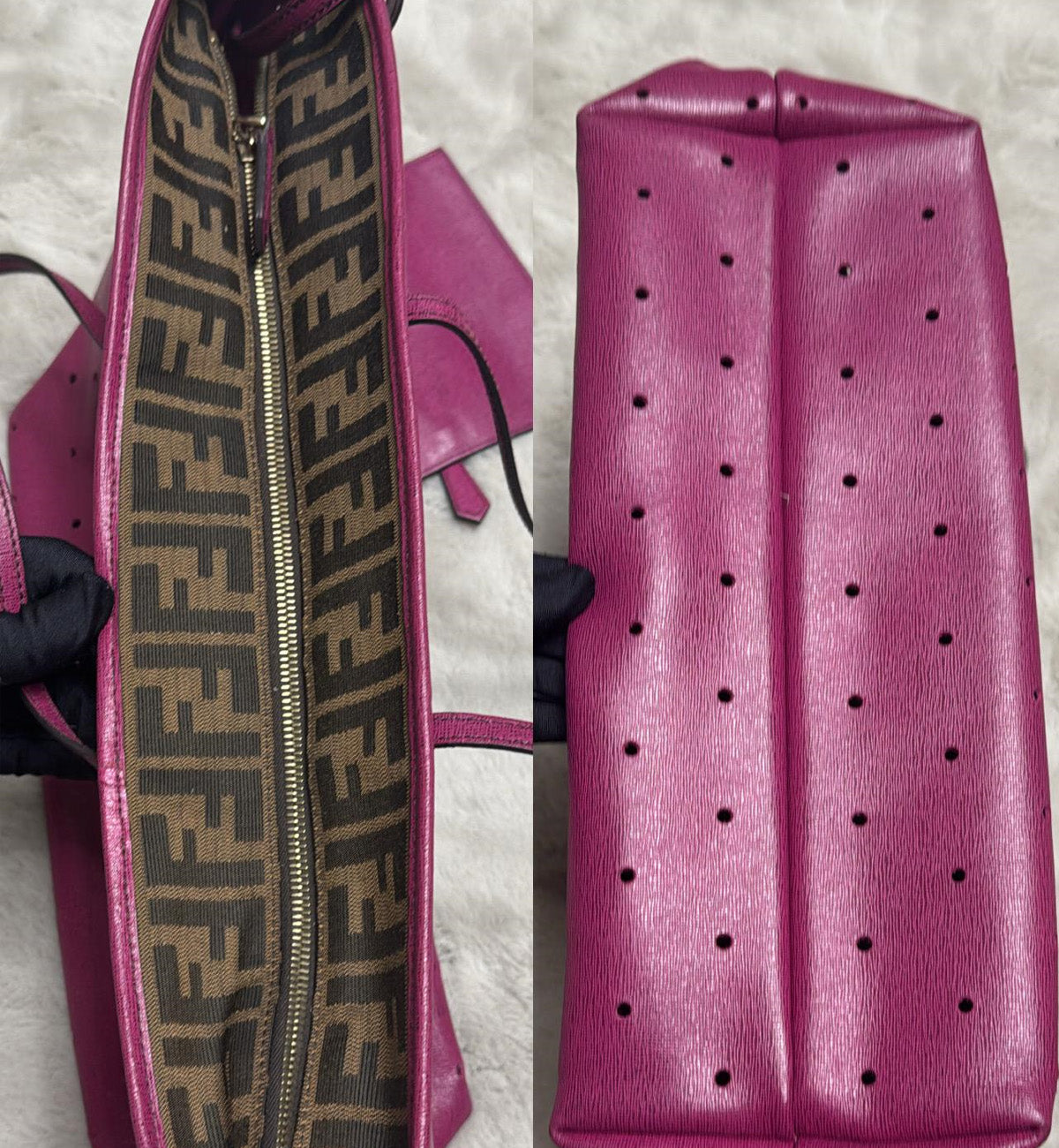 [Pre-used] Fendi Tote Bag Perforated Pink Zukka