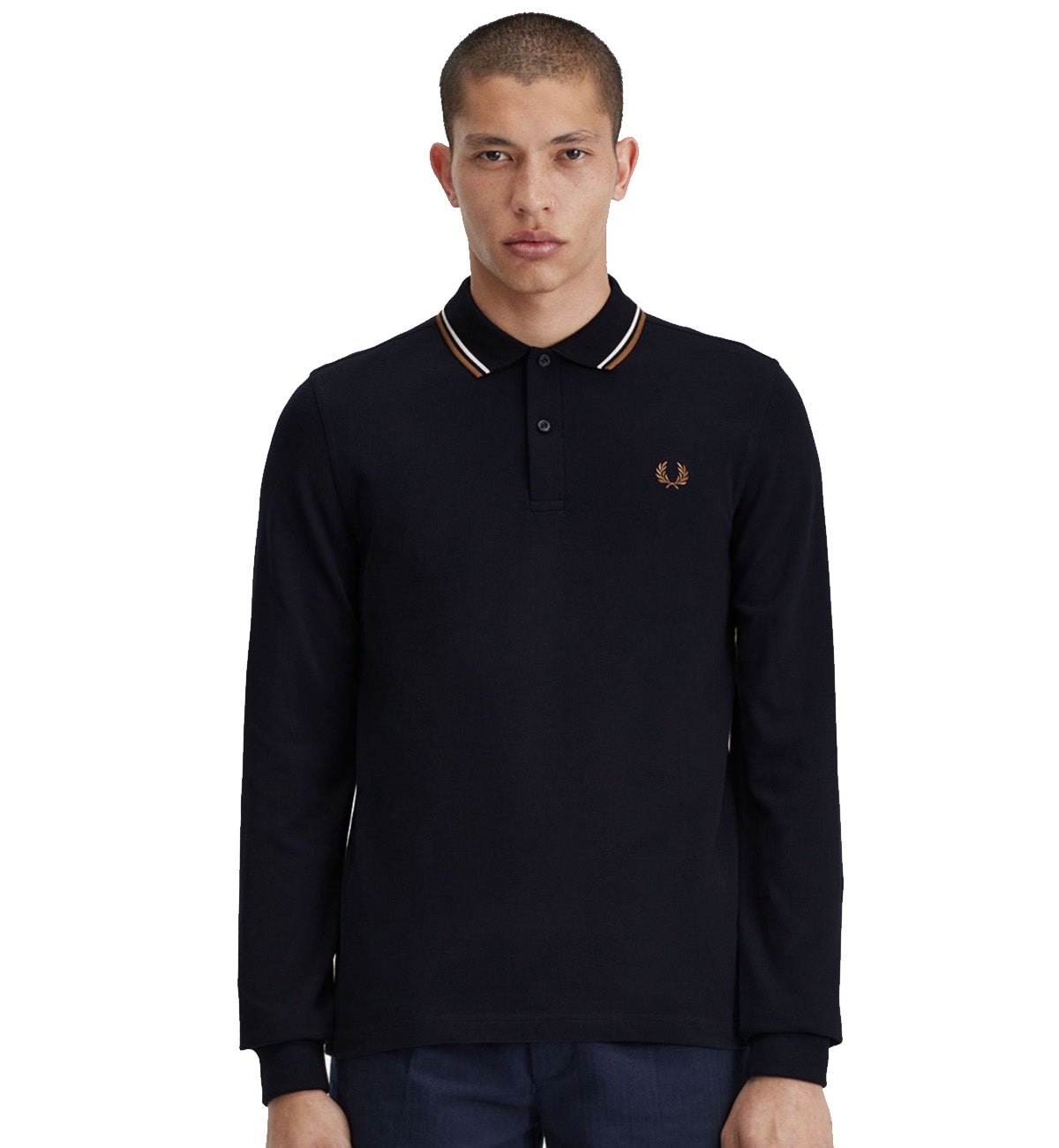 Fred Perry White Bronze Tipped Polo Sweatshirt (Black)