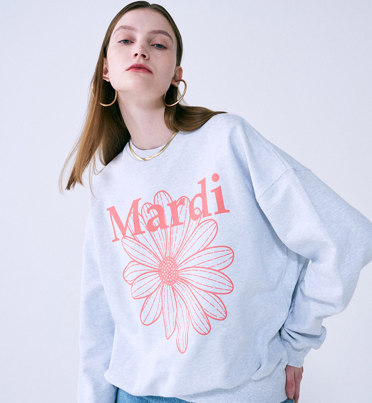 Mardi Mercredi Flower Mardi Sweatshirt (Heather Coral)