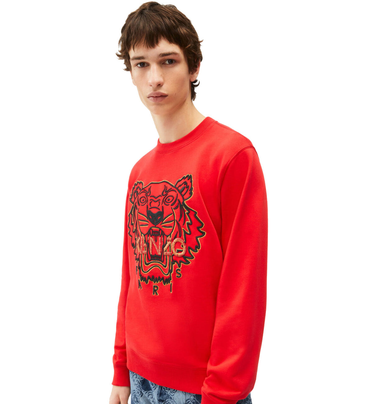 Kenzo Black Gold Embroidered Tiger Logo Red Sweatshirt