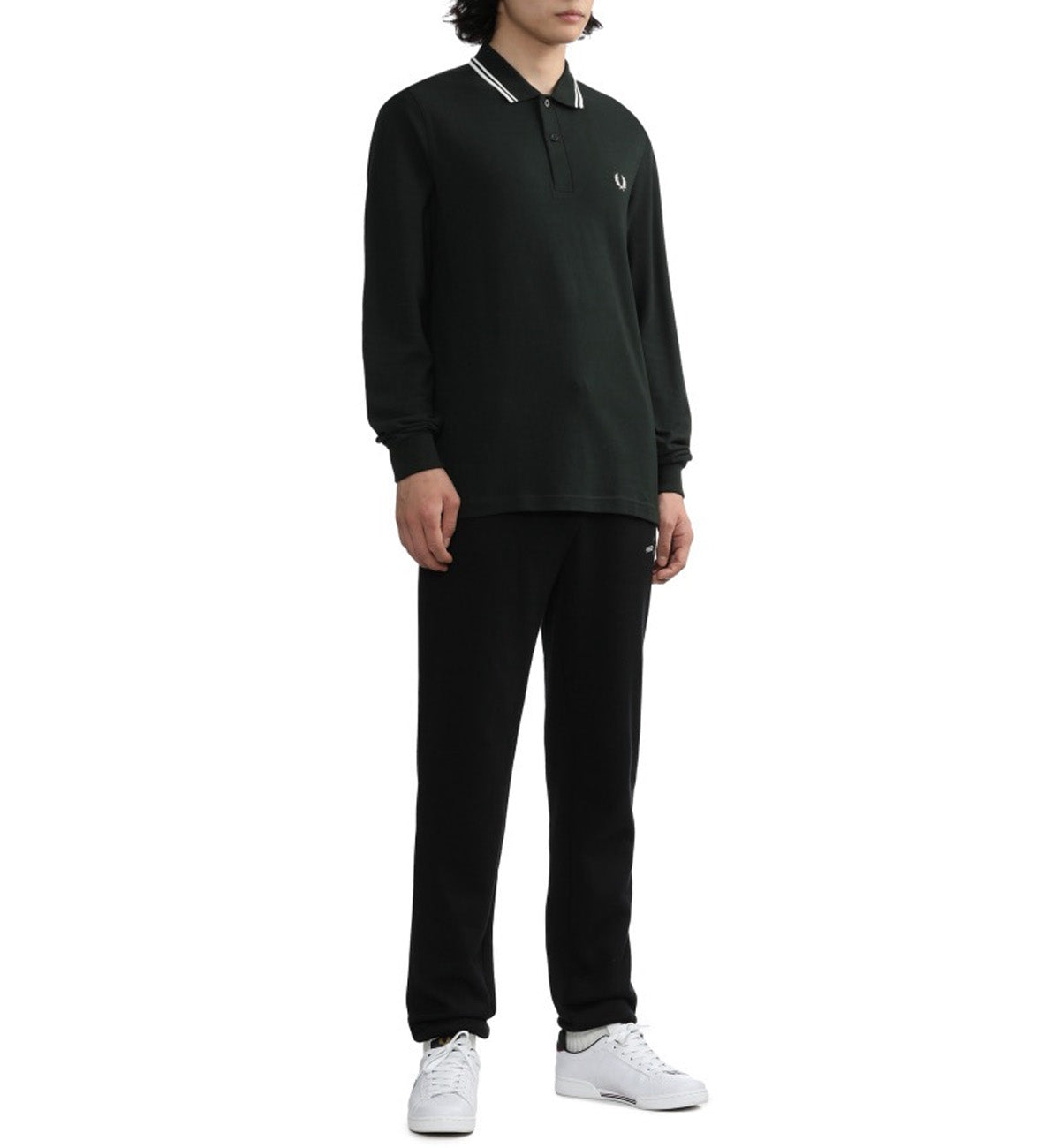 Fred Perry White Twin Tipped Polo Sweatshirt (Dark Green)