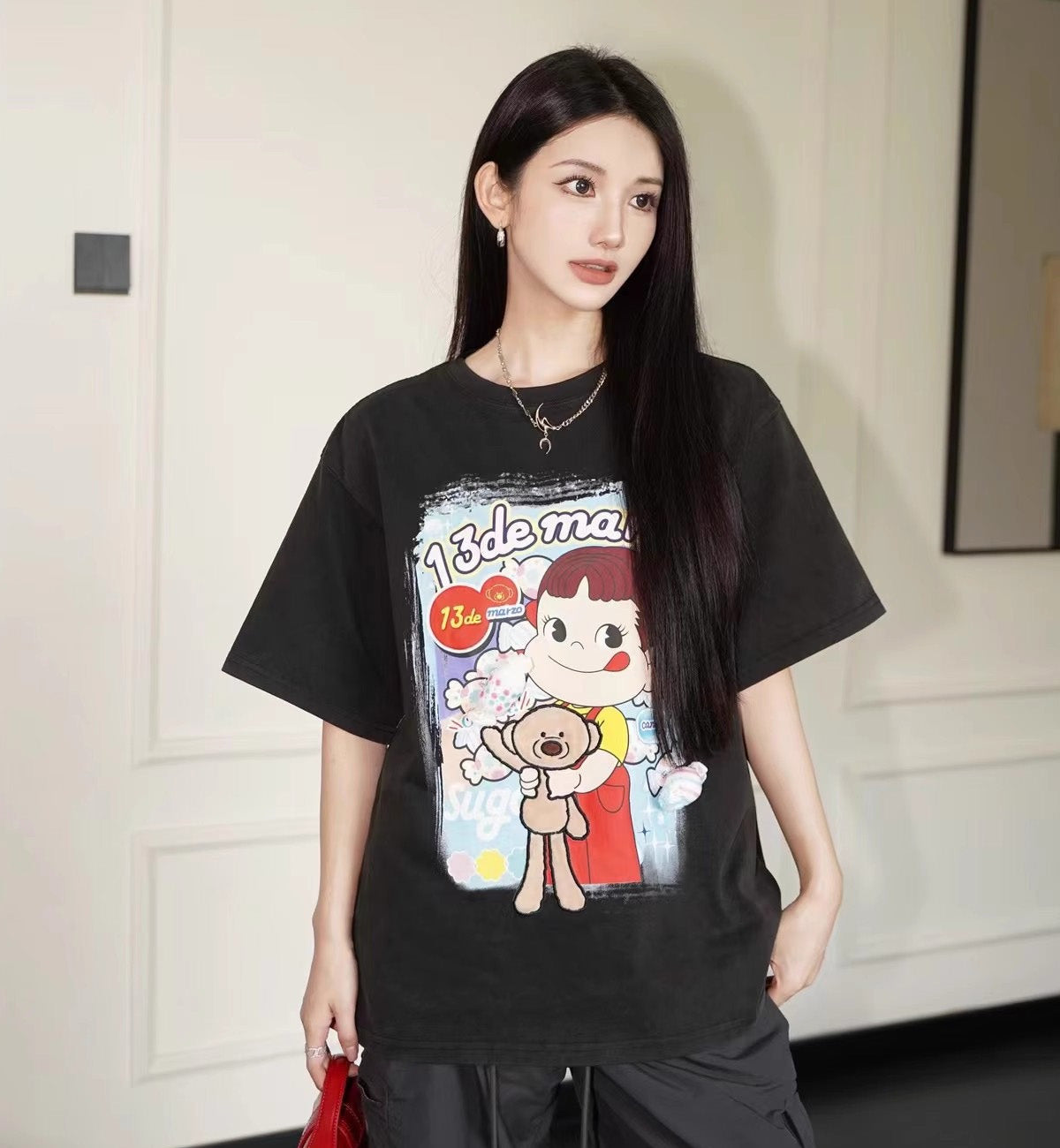 13DE MARZO X Peko Sweets Bear Washed T-Shirt (Black)