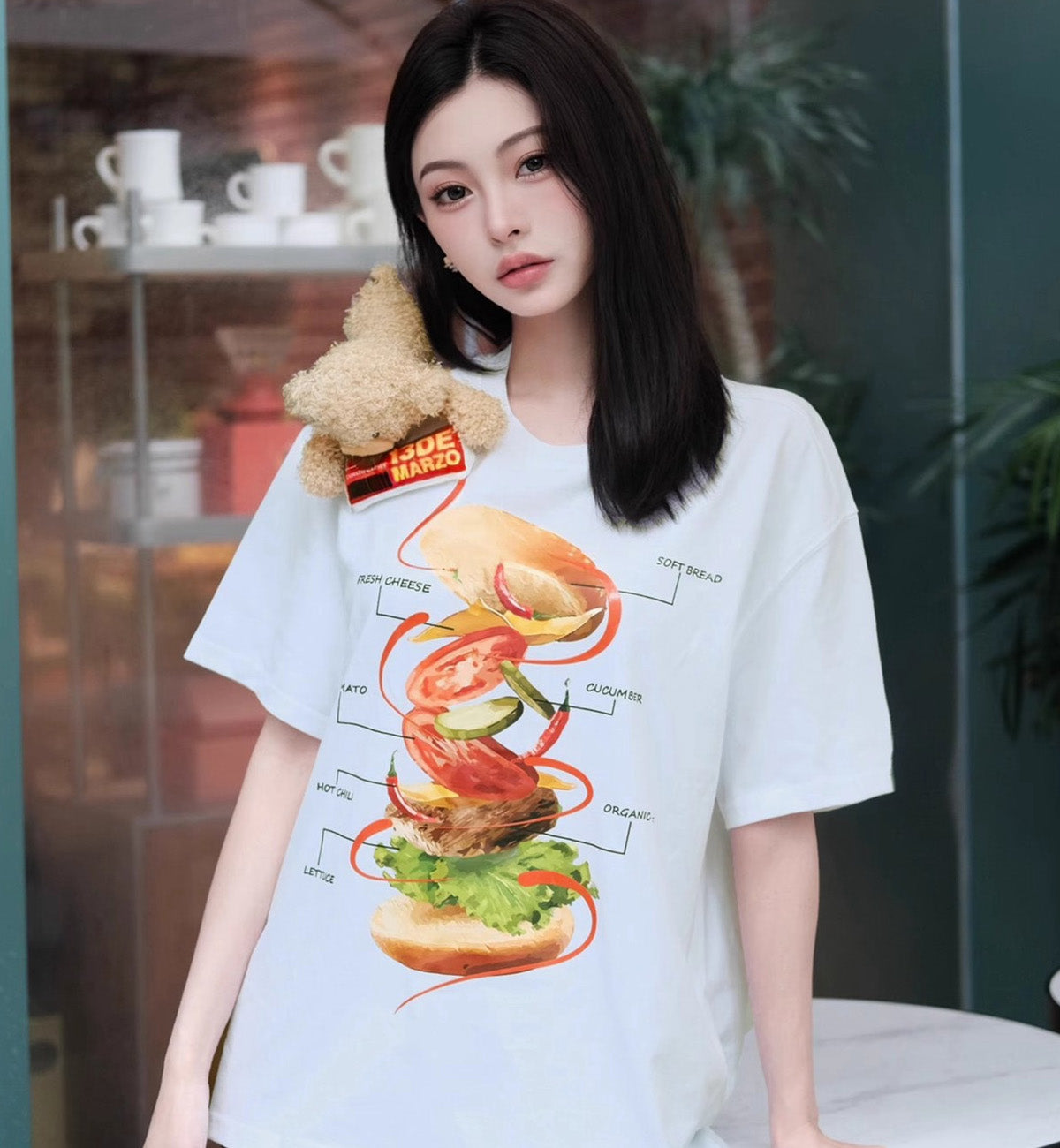 13DE MARZO Hamburger Ingredient T-Shirt (White)