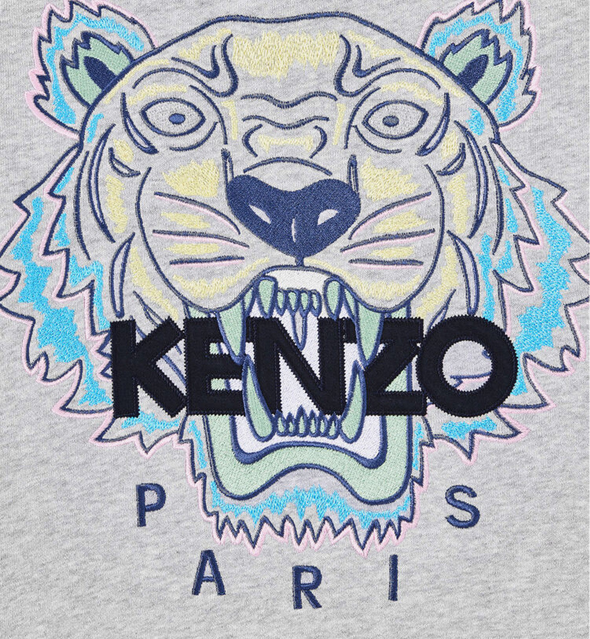 Kenzo Blue Yellow Embroidered Tiger Logo Grey Sweatshirt