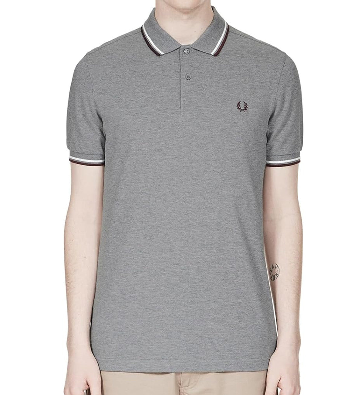 Fred Perry Maroon White Stripe Grey Polo Shirt