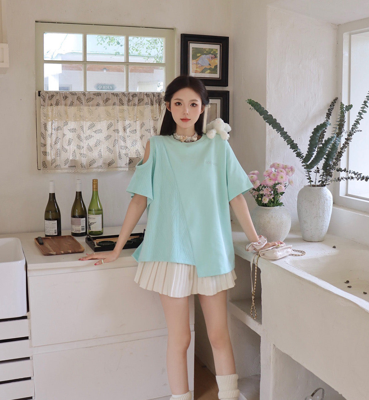 13DE MARZO Unmatched Off Shoulder T-Shirt (Mint)