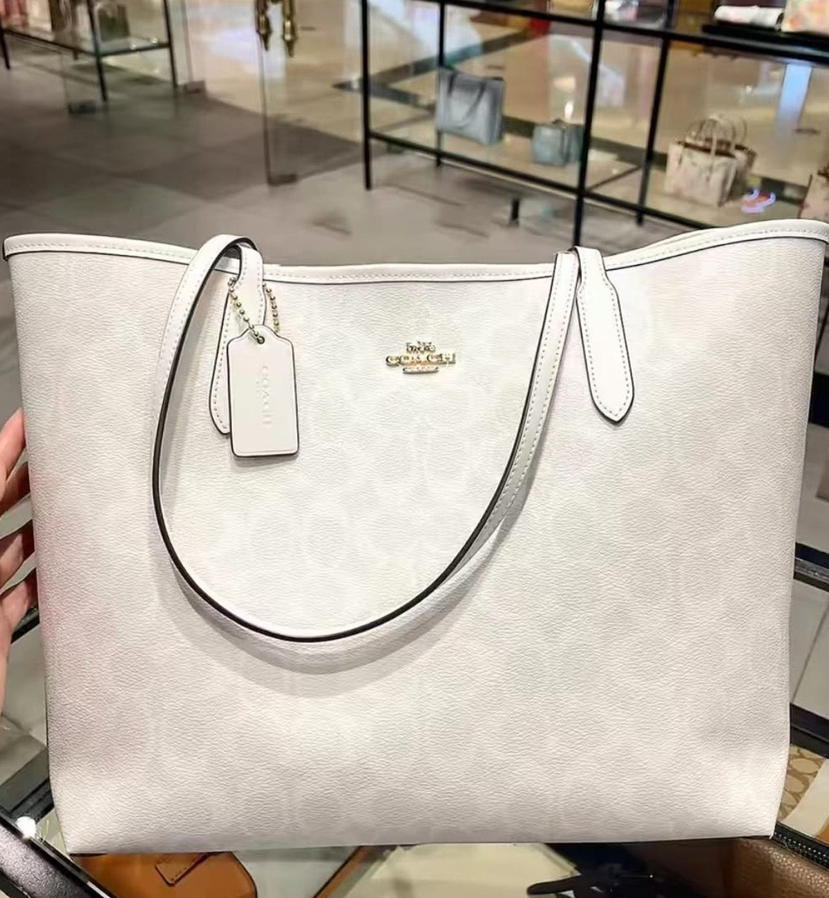 Coach City Tote in Glacier Signature Canvas White