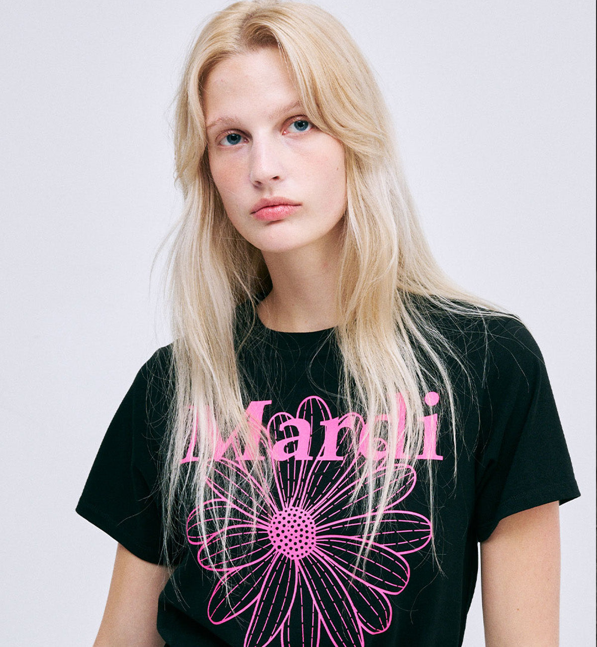 Mardi Mercredi Flower Mardi T-Shirt (Black Fuchsia)