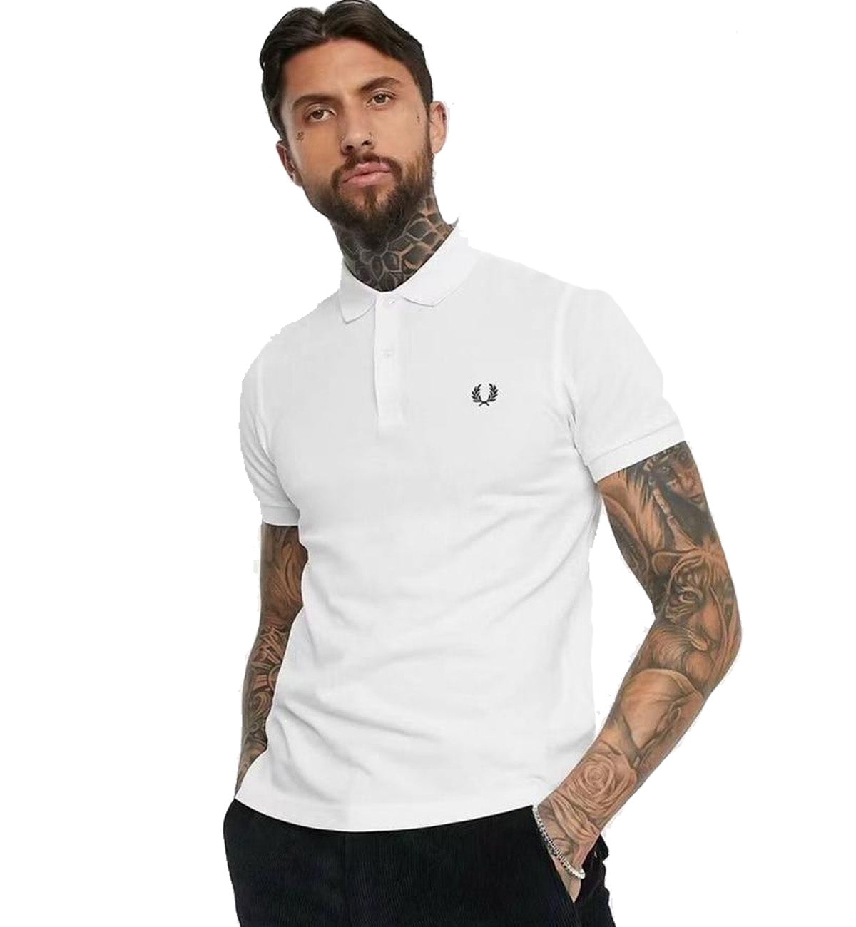 Fred Perry Textured Knit Polo T-shirt -  White