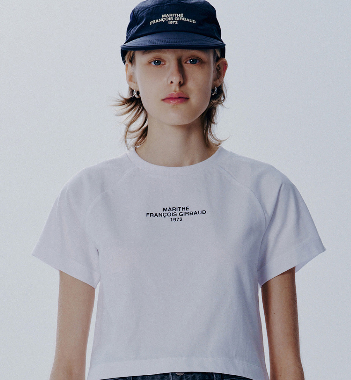 Marithe W Lettering Logo Crop T-Shirt (White)