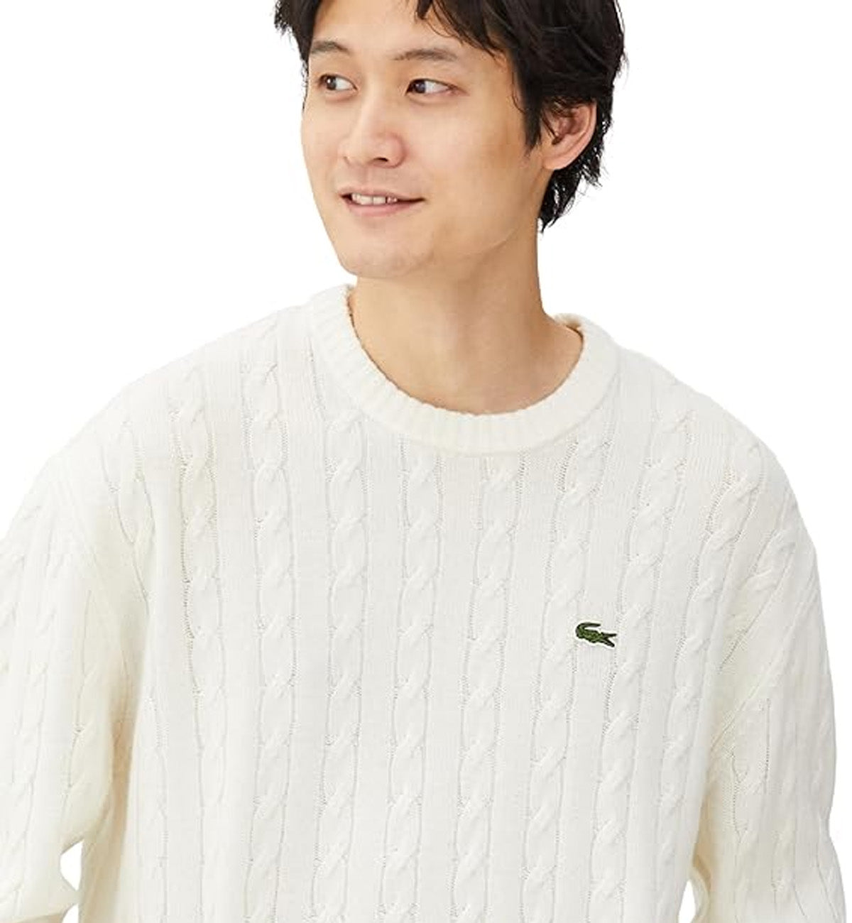 Lacoste Responsible Wool Cable Knit Sweater (Off-White)