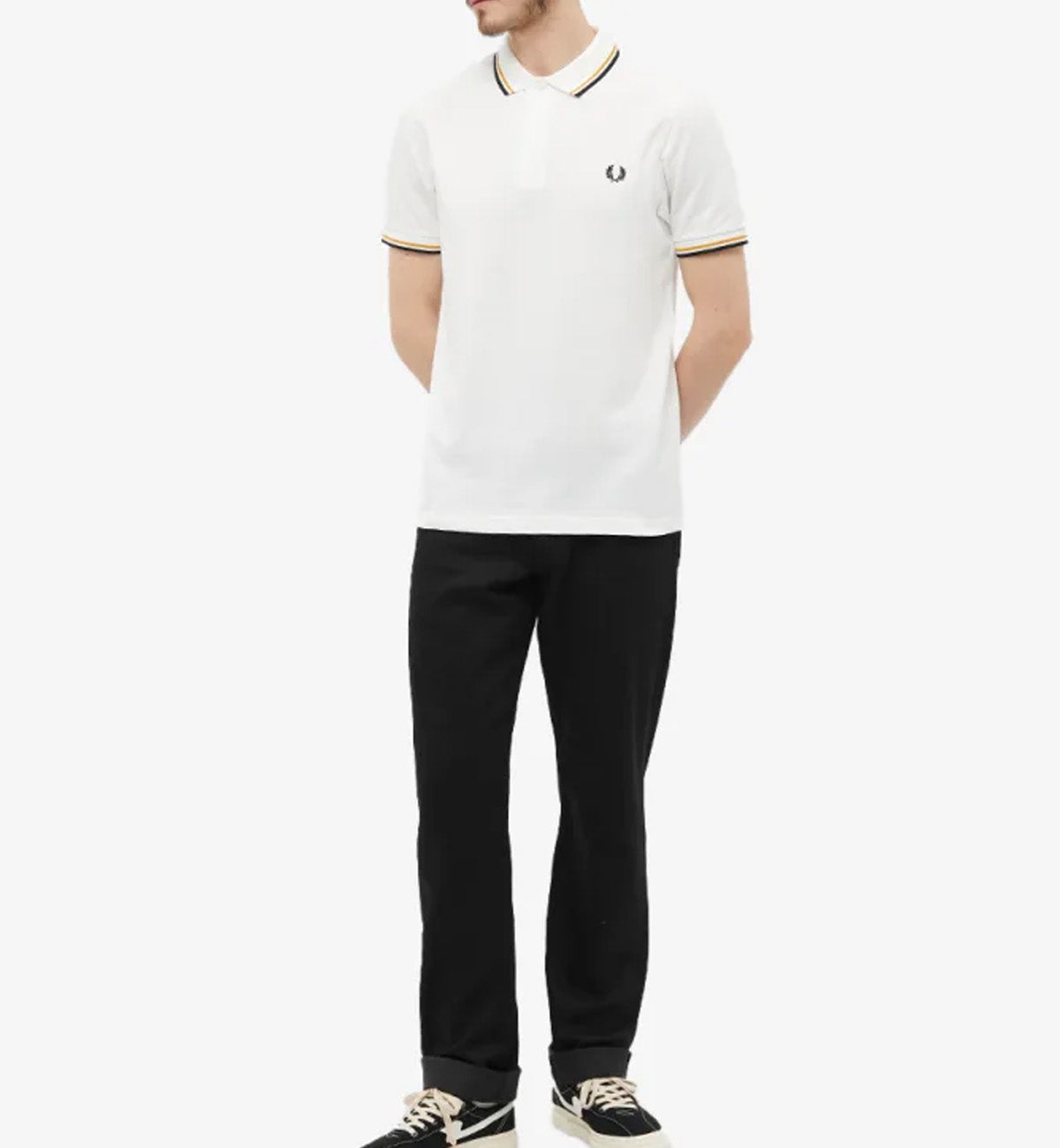 Fred Perry Black Khaki Stripe Beige Polo Shirt