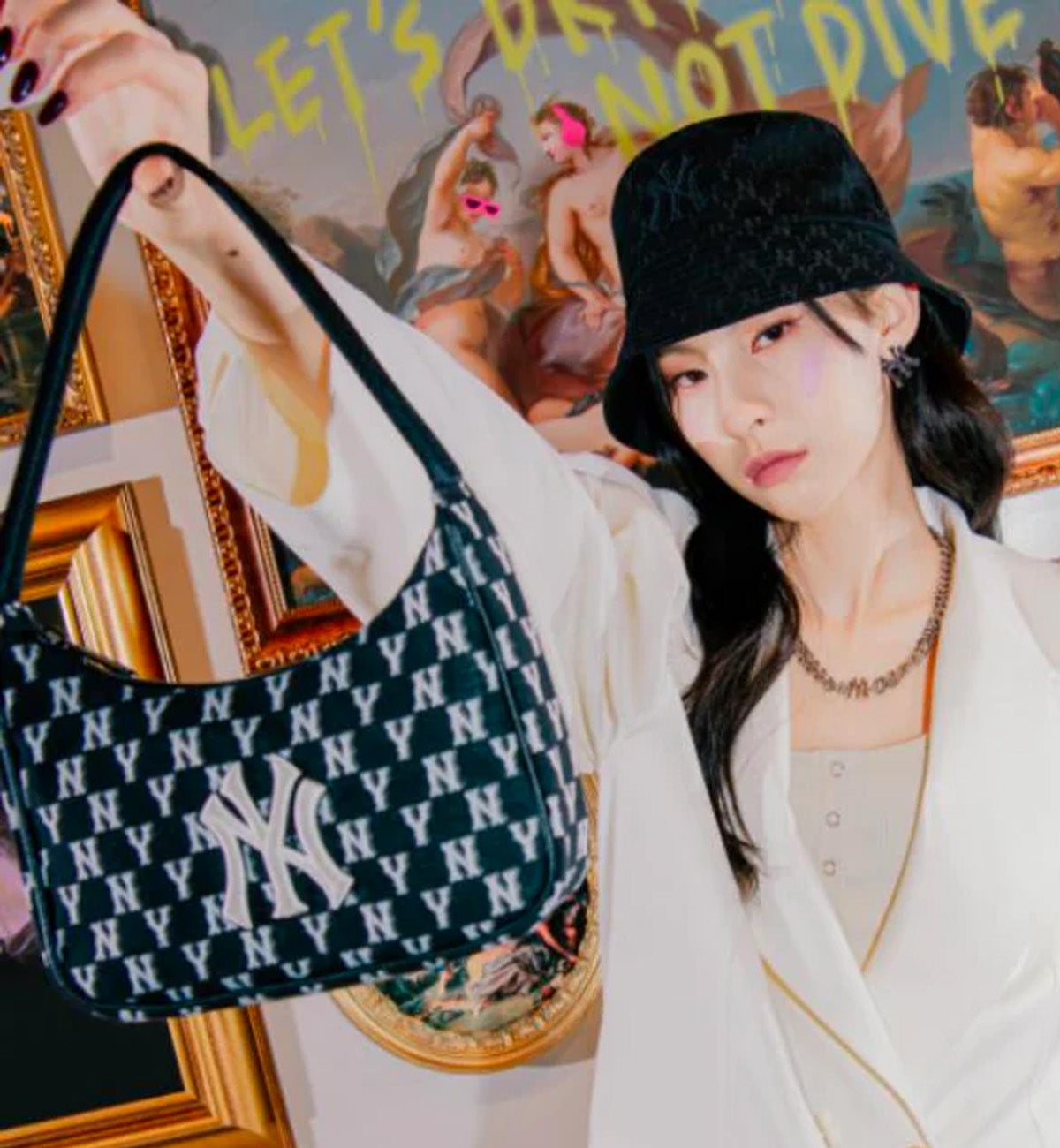 MLB Monogram Jacquard Hobo Bag (Black)