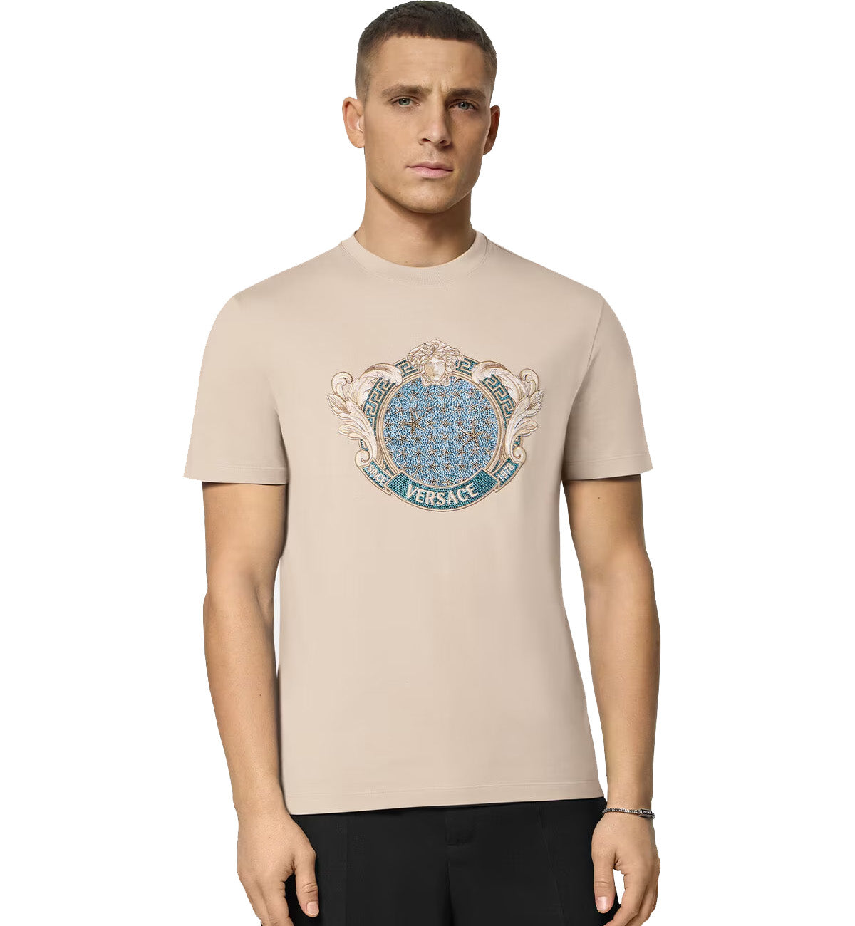 Versace Crystal Starfish Blason T-Shirt (Beige)