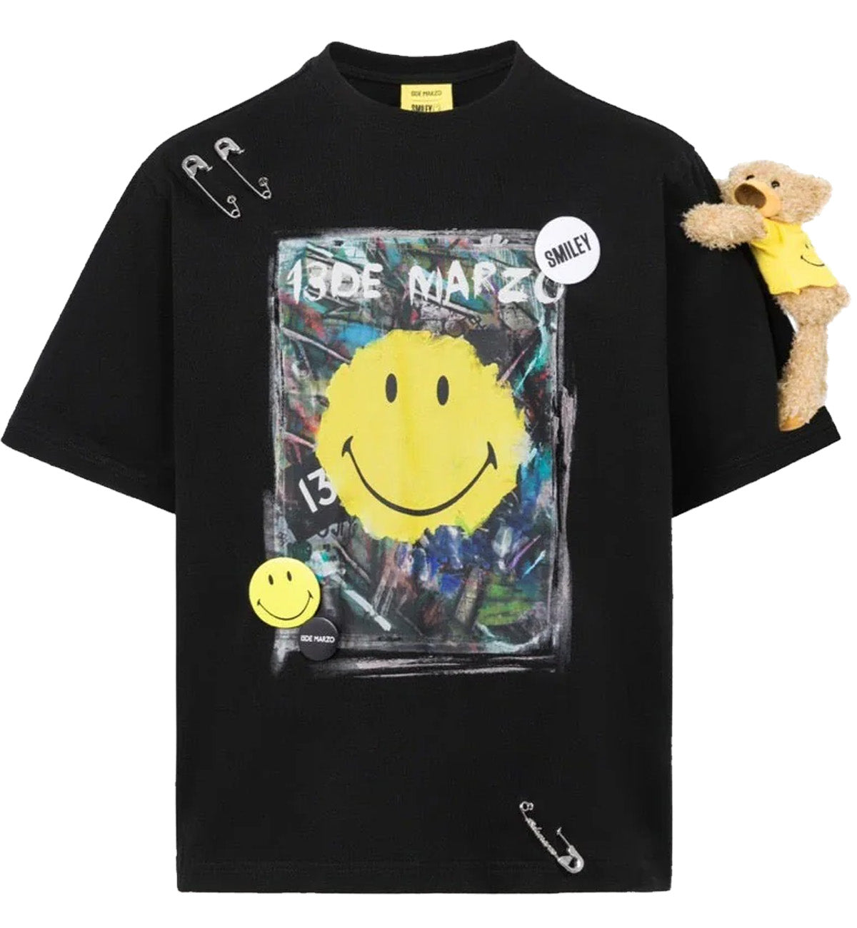 13DE MARZO x Smiley Broken Pin Graffiti T-Shirt (Black)