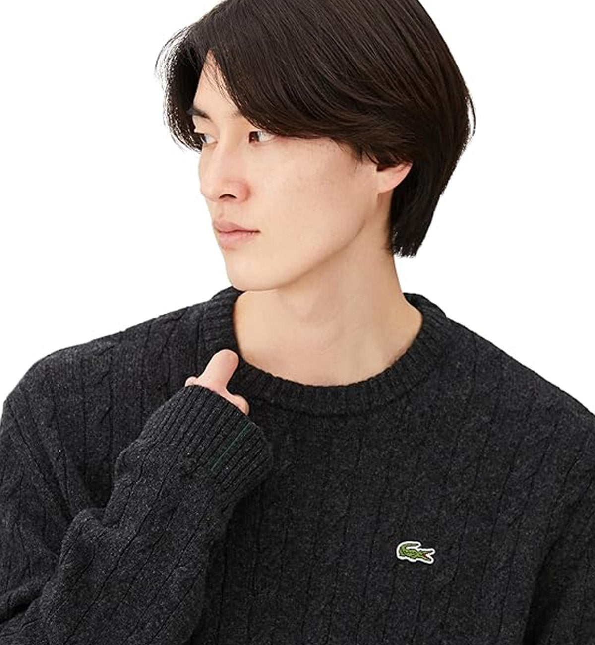 Lacoste Responsible Wool Cable Knit Sweater (Black)