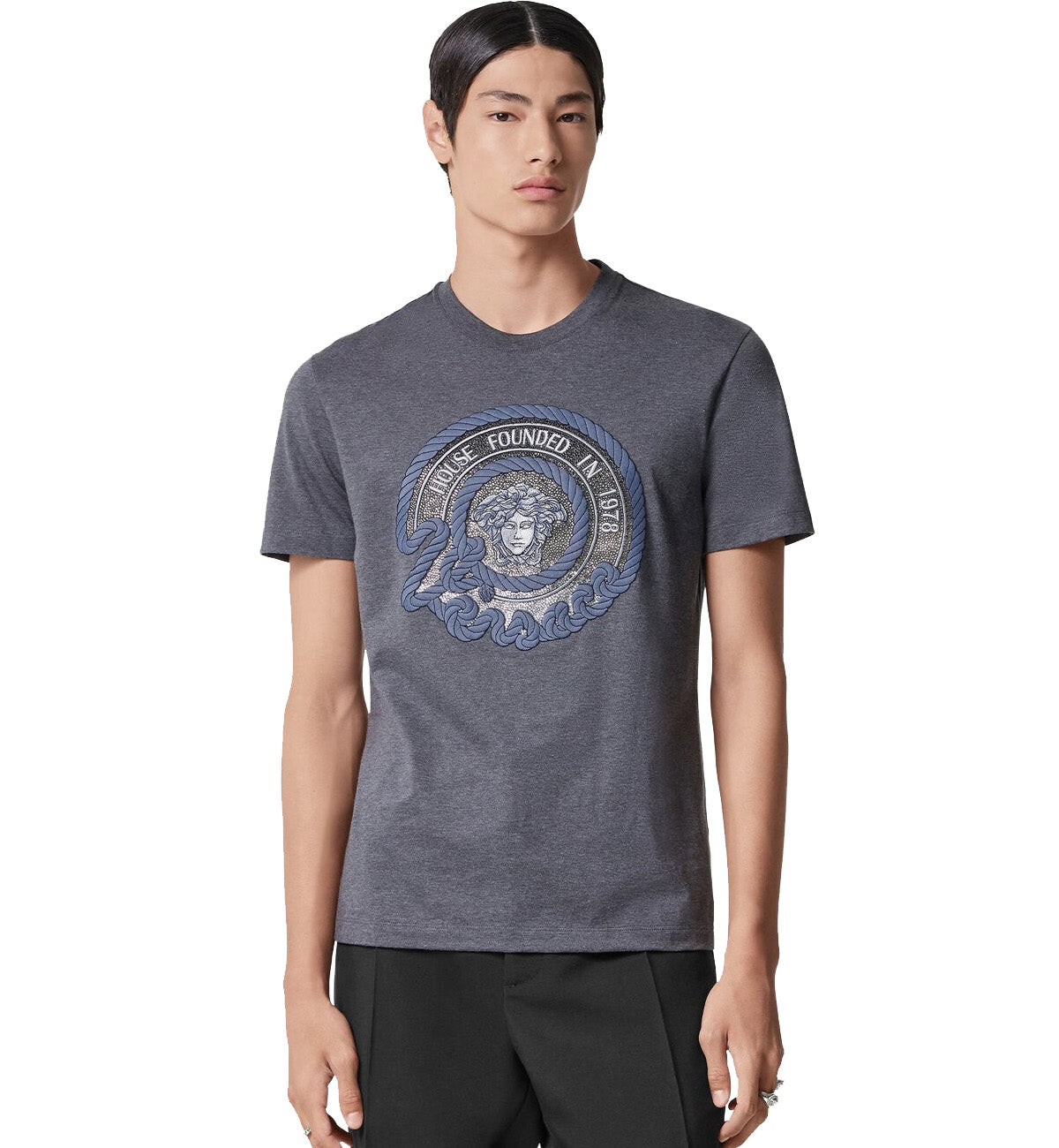 Versace Crystal Nautical Medusa T-Shirt (Grey)