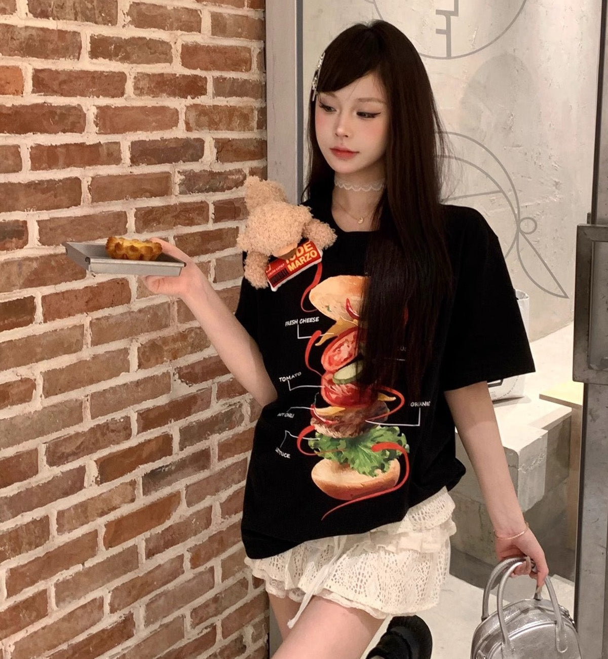 13DE MARZO Hamburger Ingredient T-Shirt (Black)