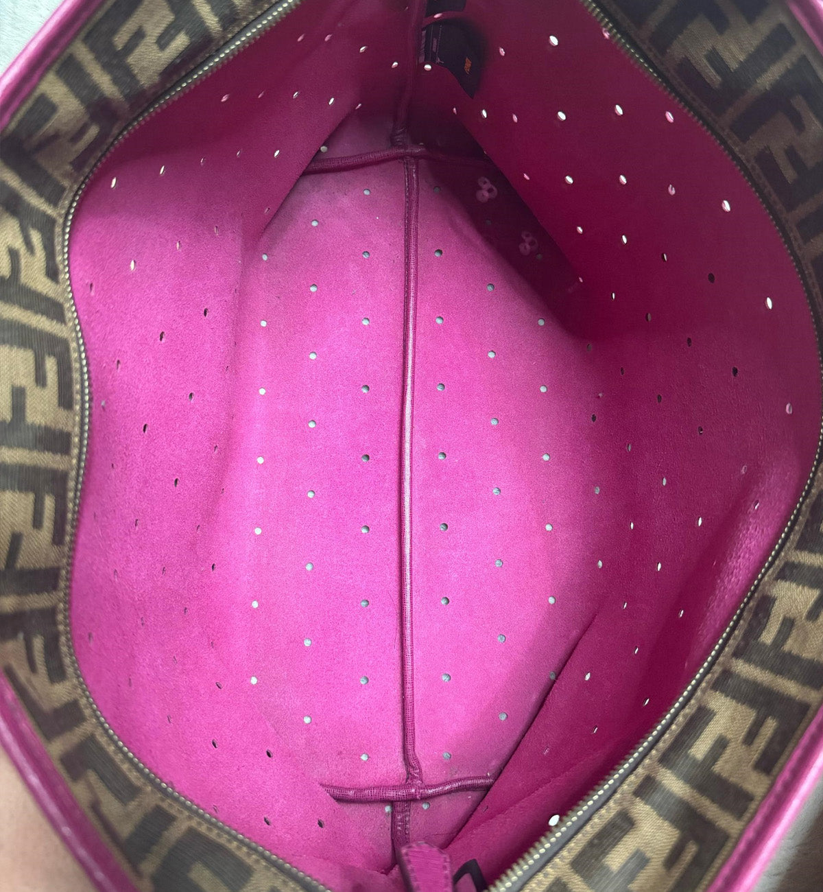 [Pre-used] Fendi Tote Bag Perforated Pink Zukka