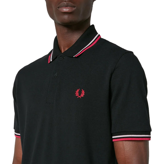 Fred Perry Red White Stripe Black Polo Shirt