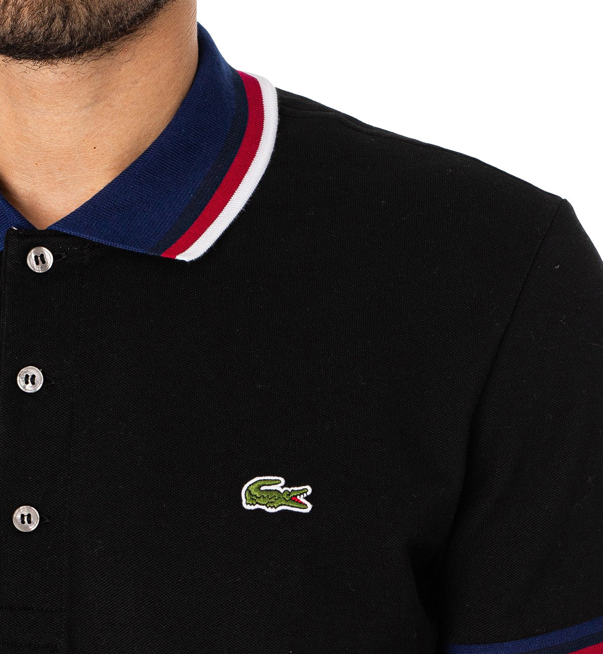 Lacoste Stripe Collar Polo Shirt Black