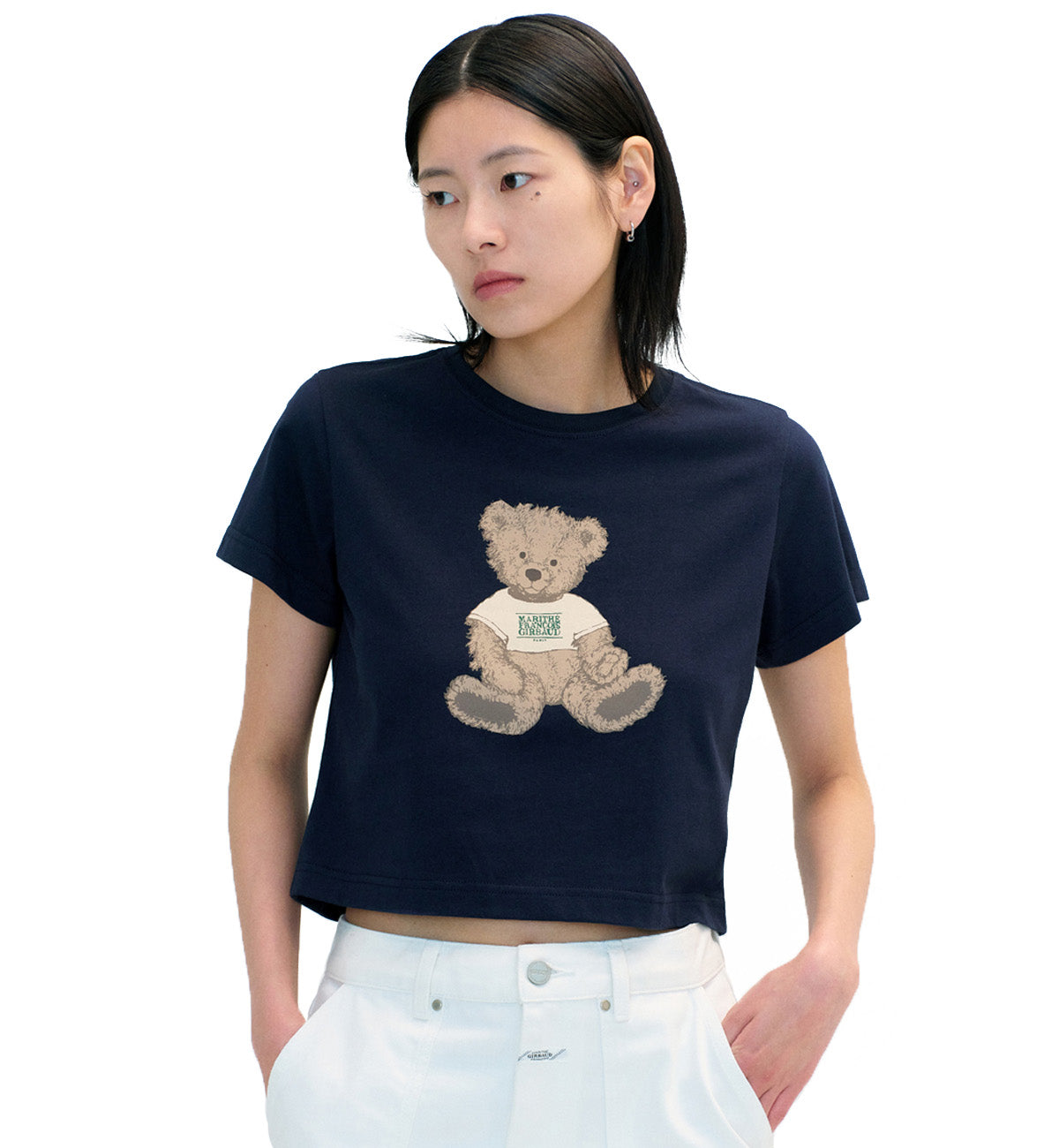 Marithe W Doodle Bear T-Shirt (Navy)