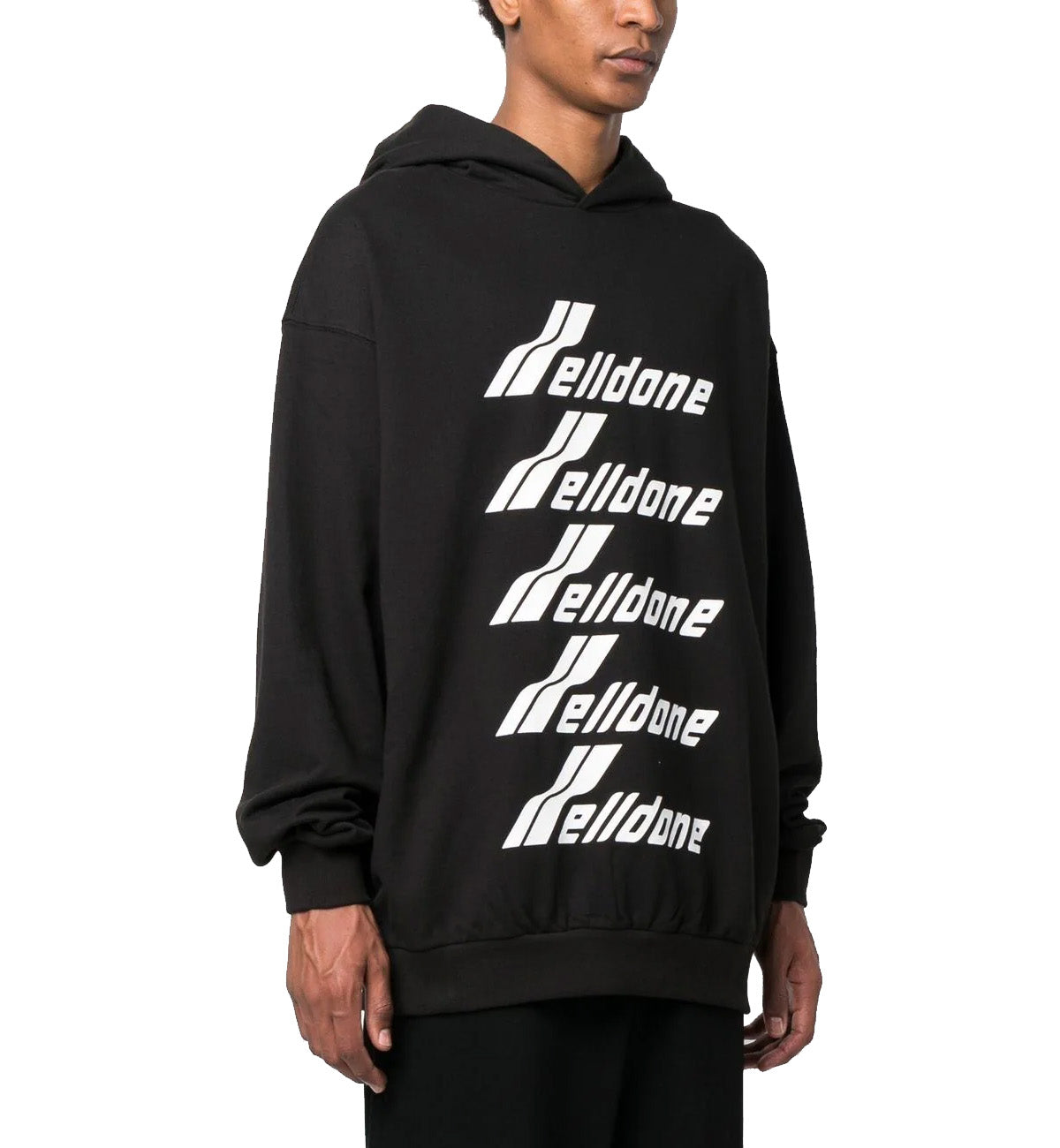 WE11DONE Multiple Front Logo Cotton Hoodie (Black)