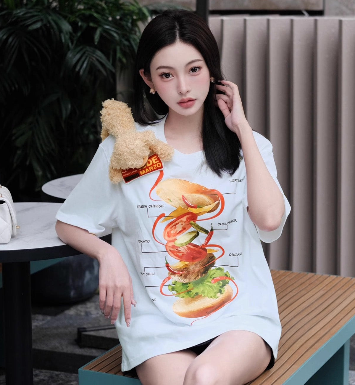 13DE MARZO Hamburger Ingredient T-Shirt (White)