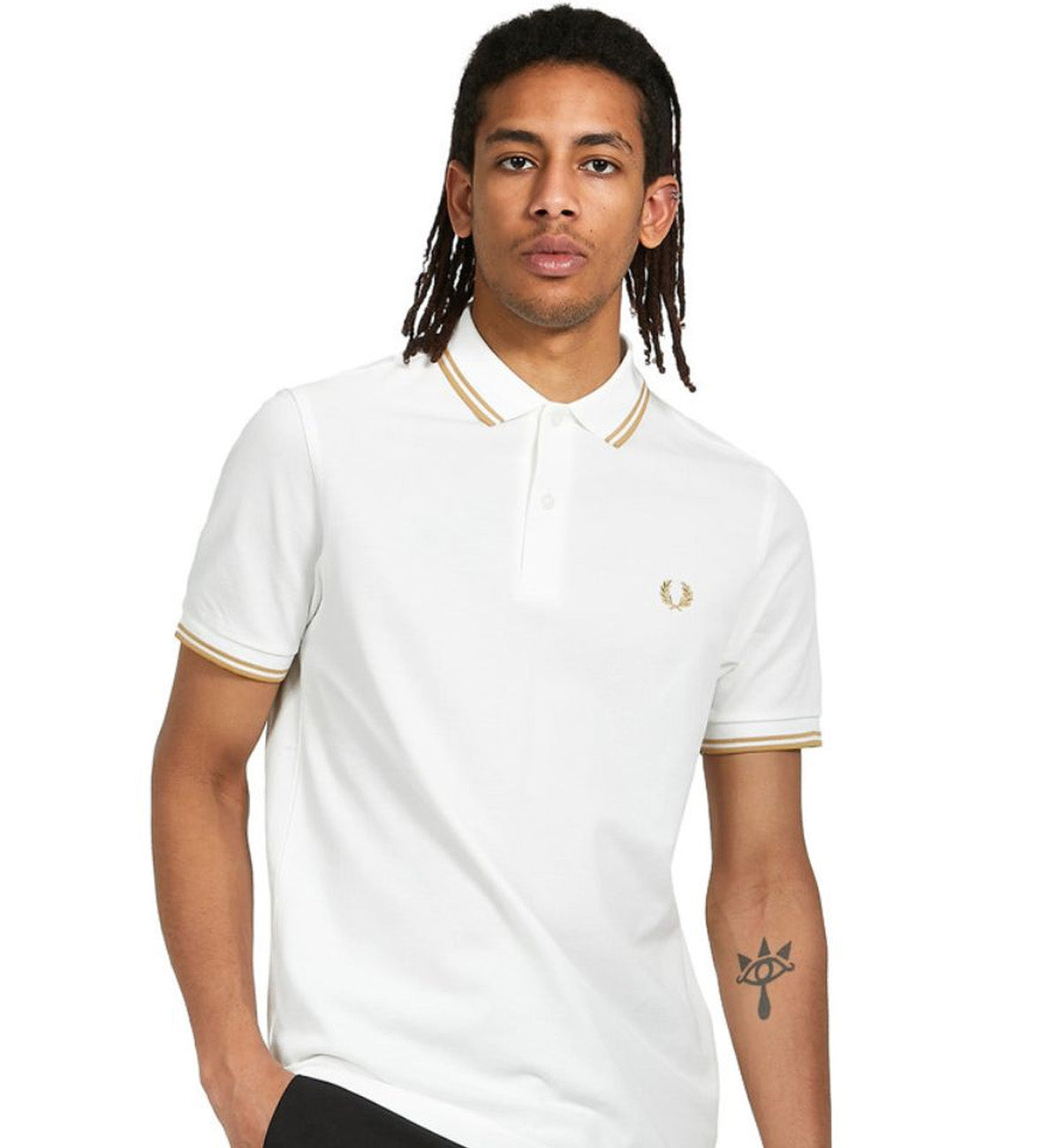 Fred Perry Desert Double Stripe Polo White Shirt