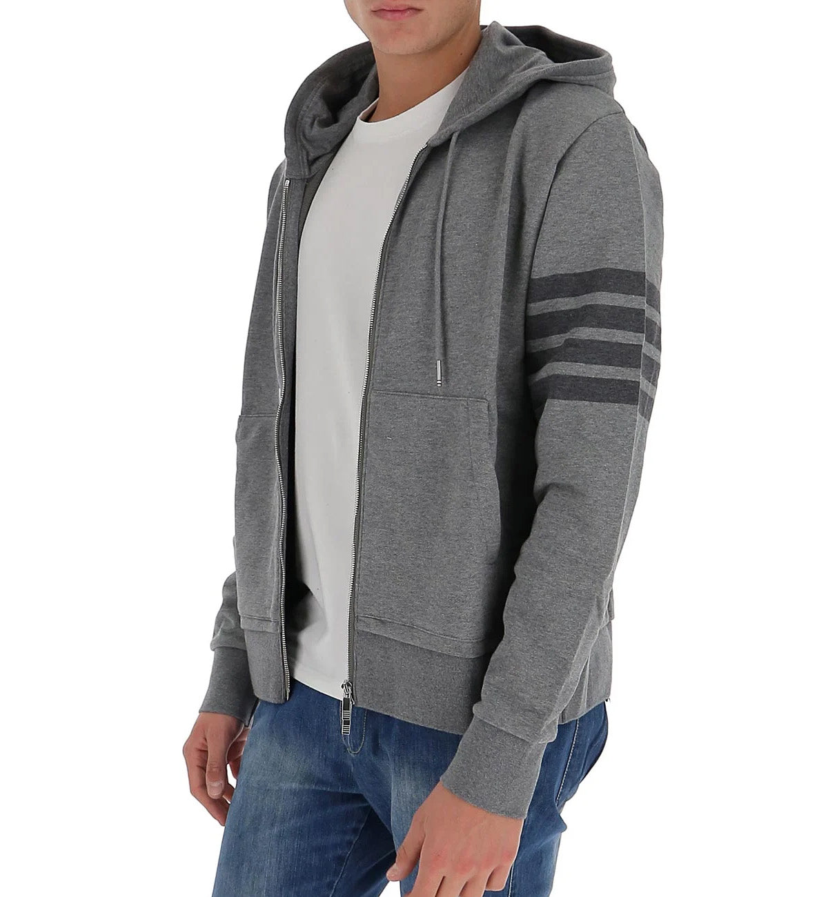 Thom Browne 4 Bar Raglan Crew Zip Hoodie (Grey)