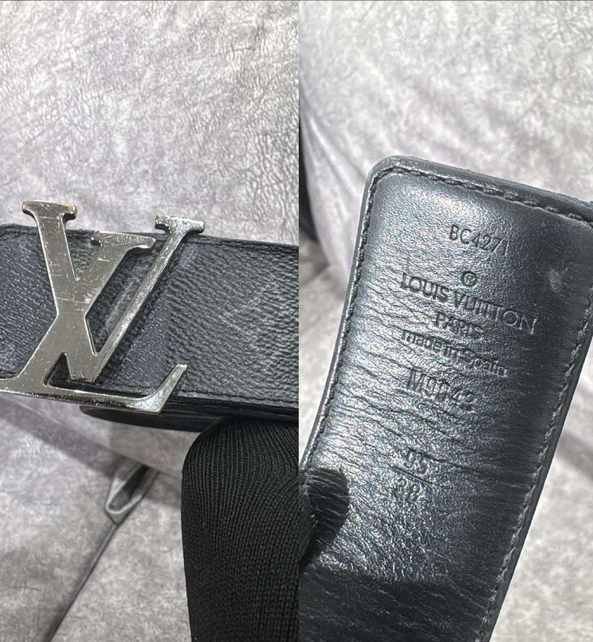[Pre-Used] LV Belt Monogram Eclipse with Silver Buckle