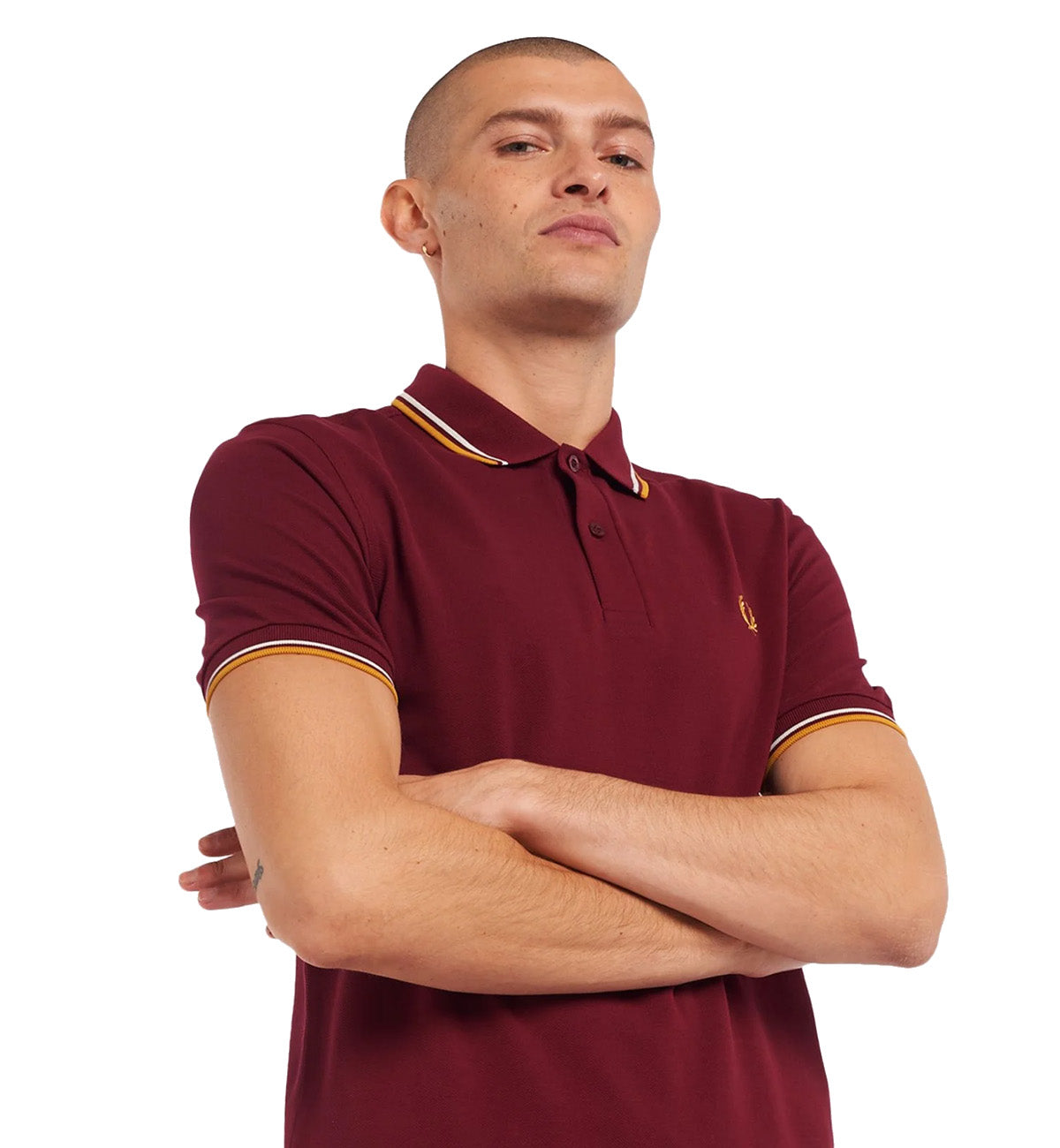 Fred Perry Orange White Stripe Maroon Shirt