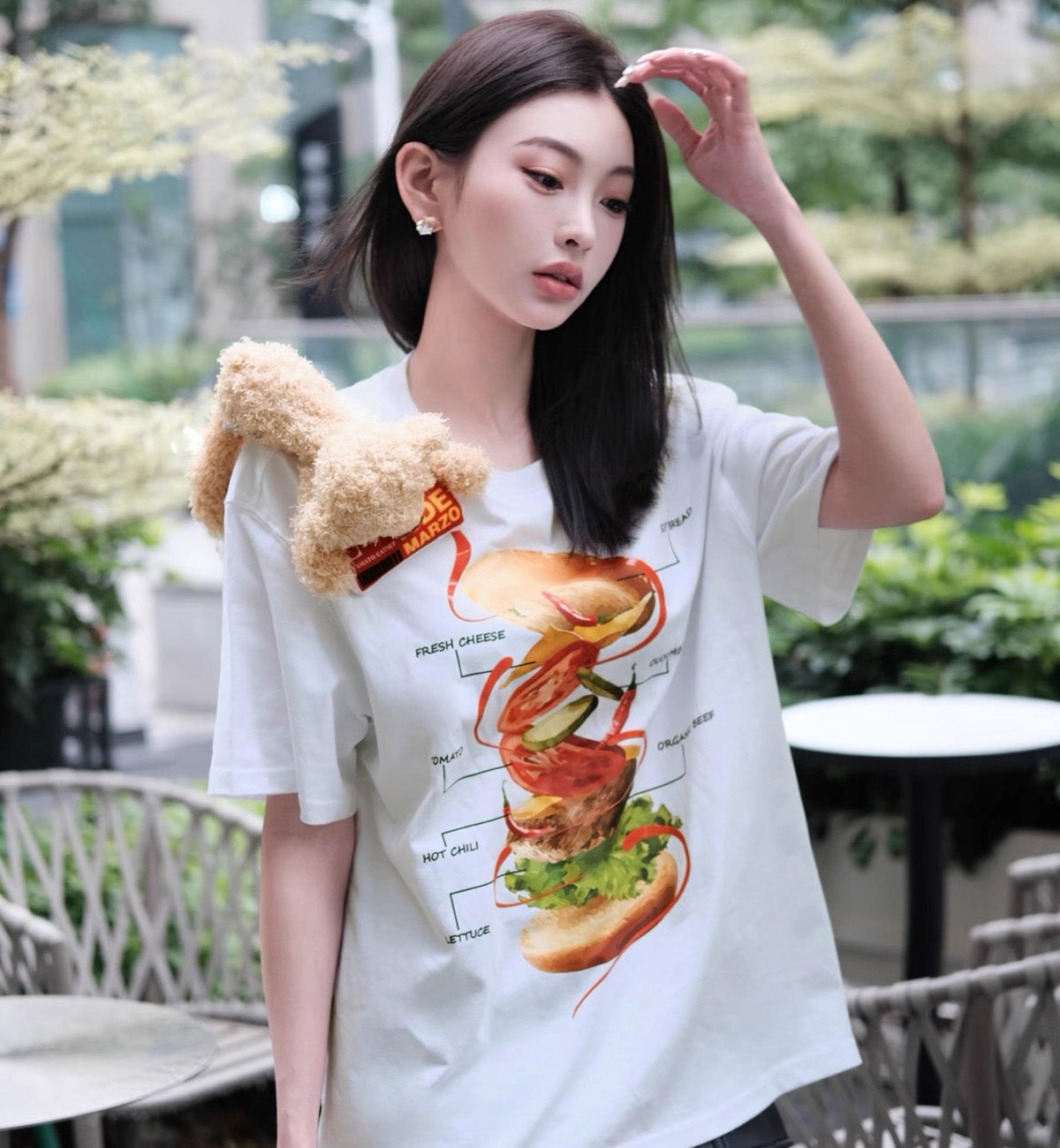 13DE MARZO Hamburger Ingredient T-Shirt (White)