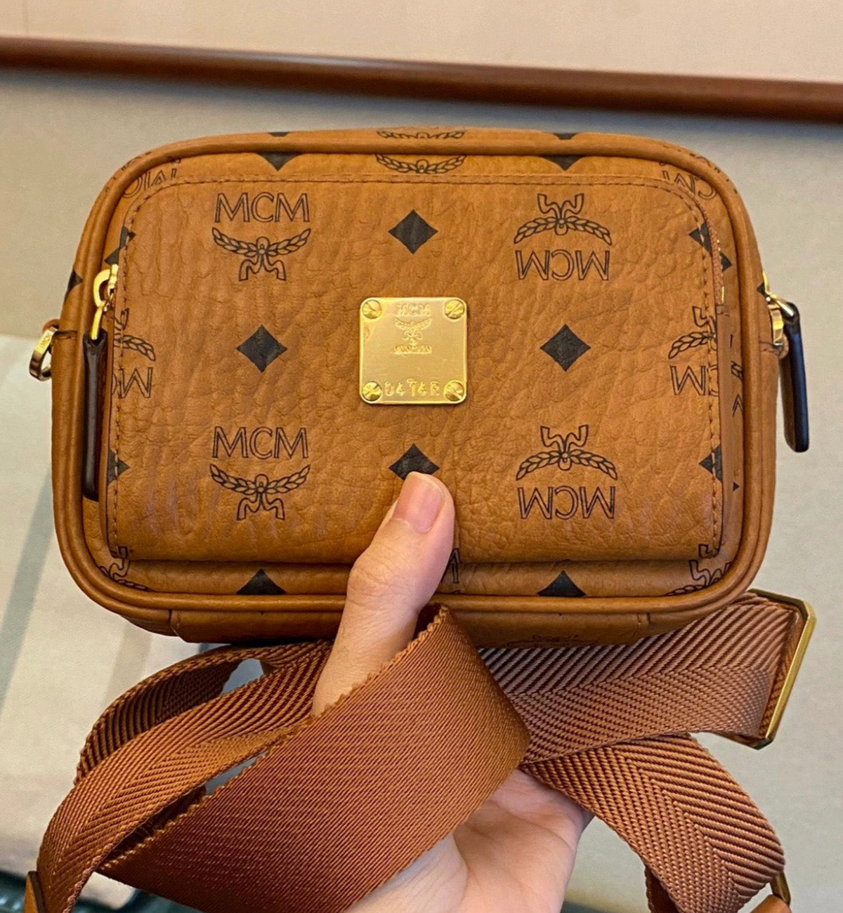 MCM Mini Aren Crossbody Visetos (Cognac)