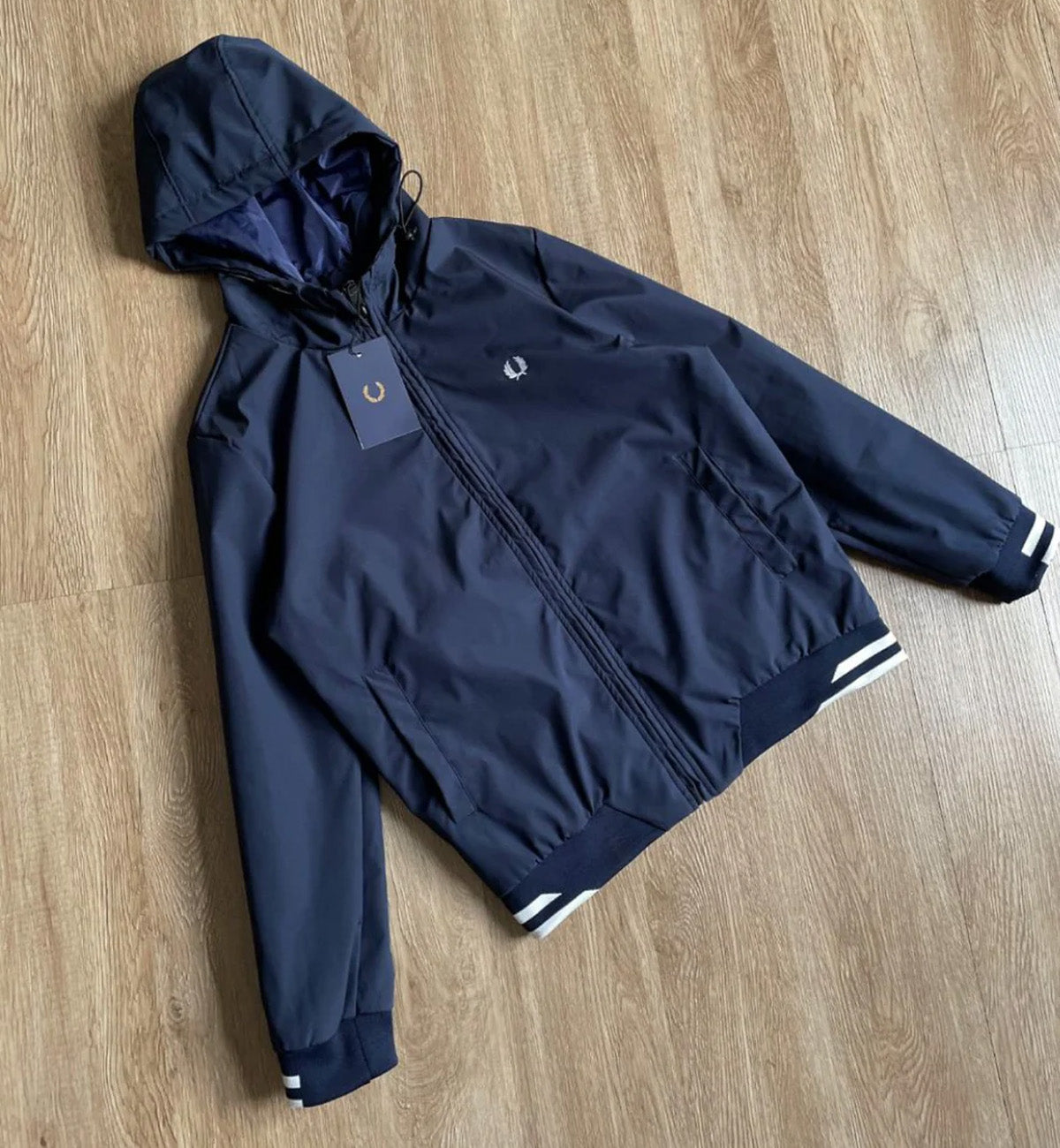 Fred Perry Tipped Hooded Sports Carbon Blue Jacket