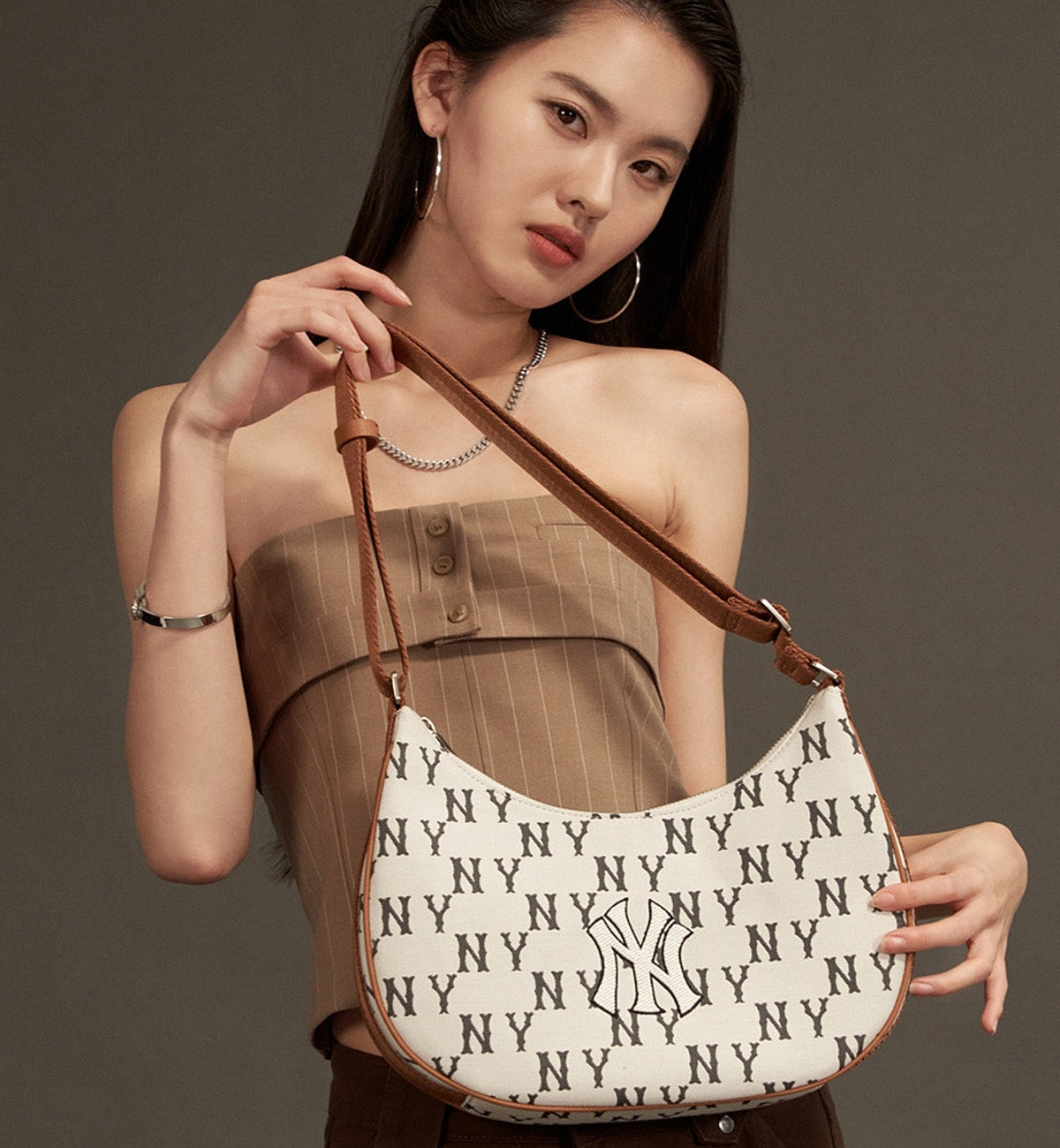 NYK Classic Monogram Jacquard L-Hobo Bag (White)